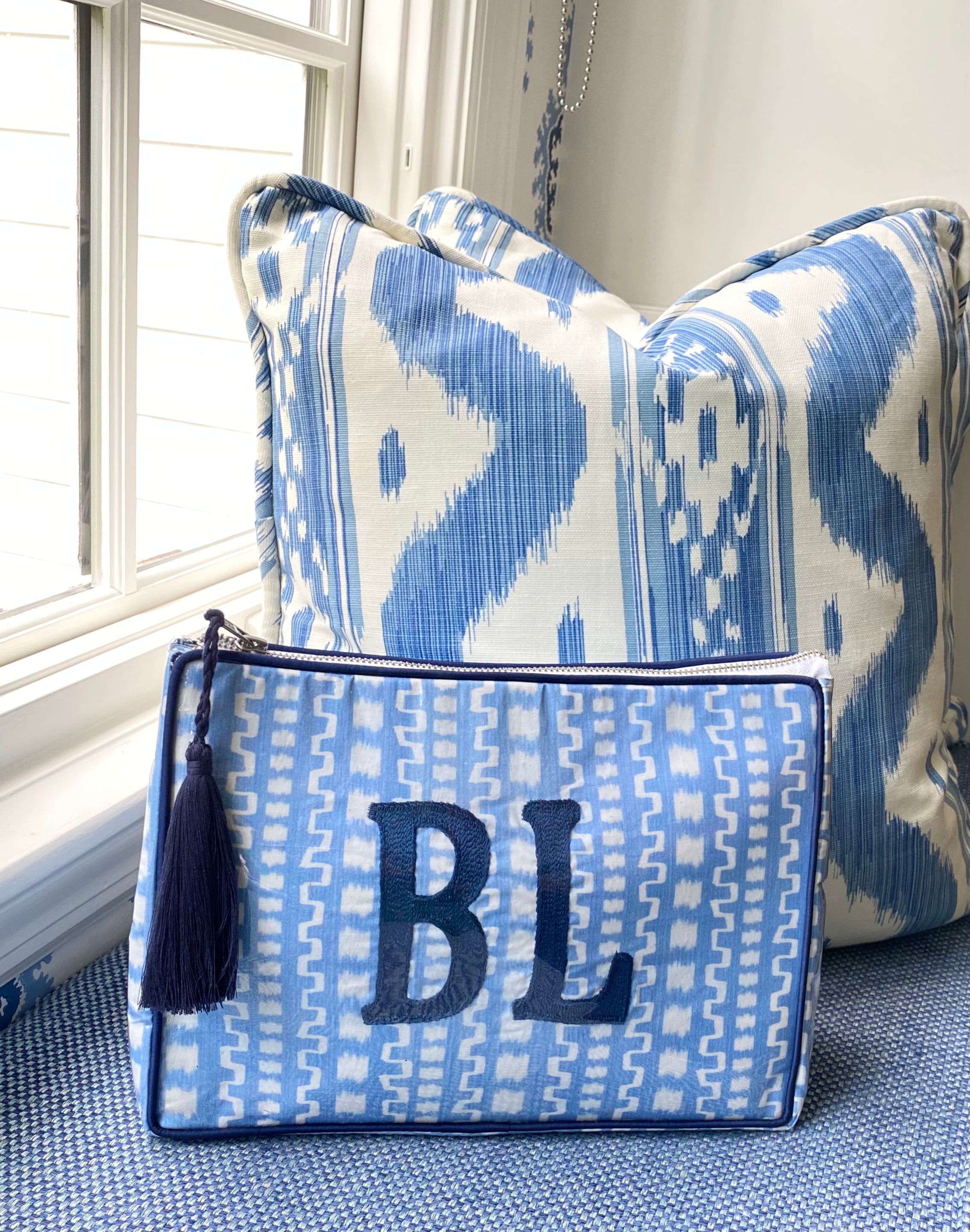 The OG India Bag - Blue Ikat - Monogrammed