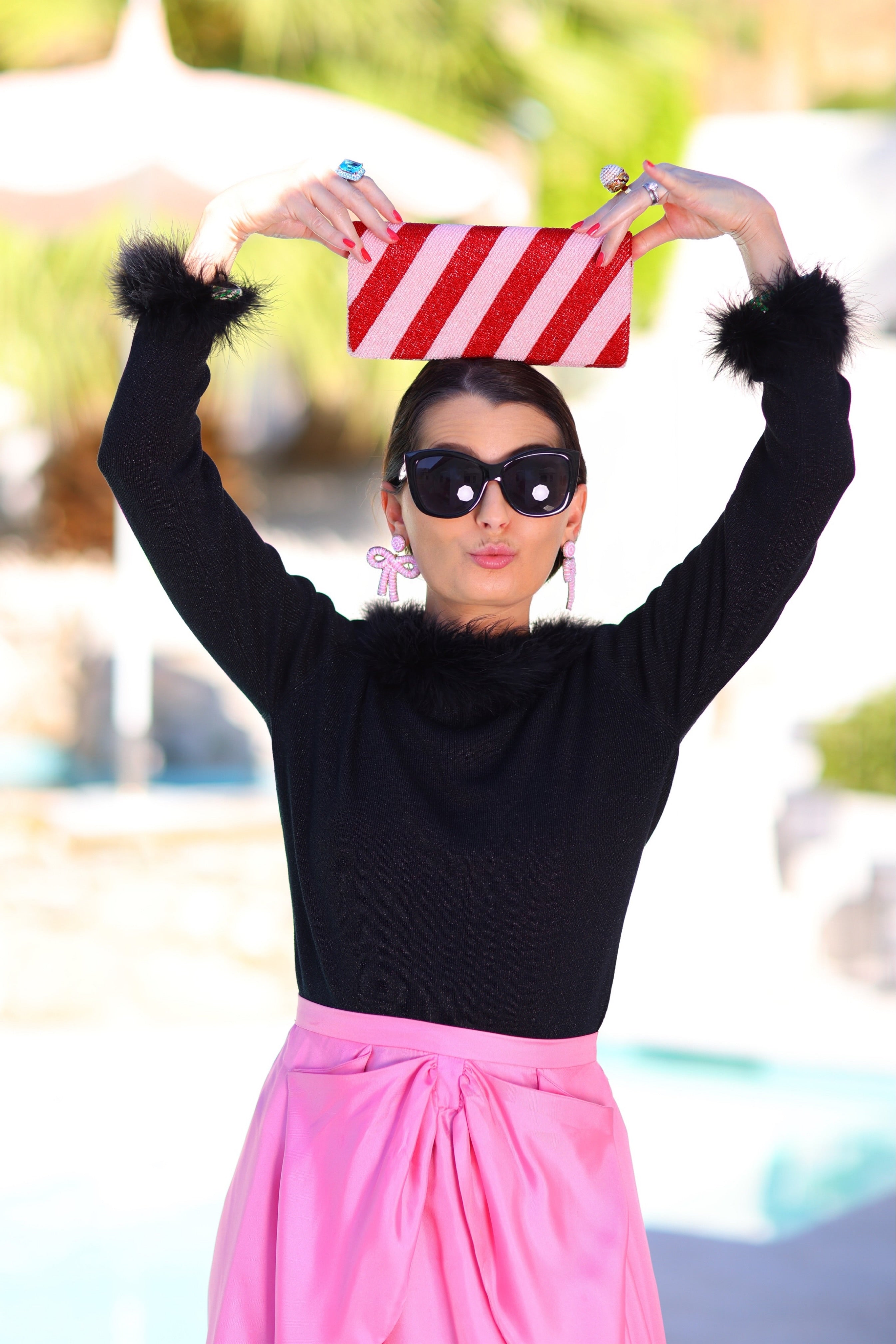 Pink & White  Bow Earrings