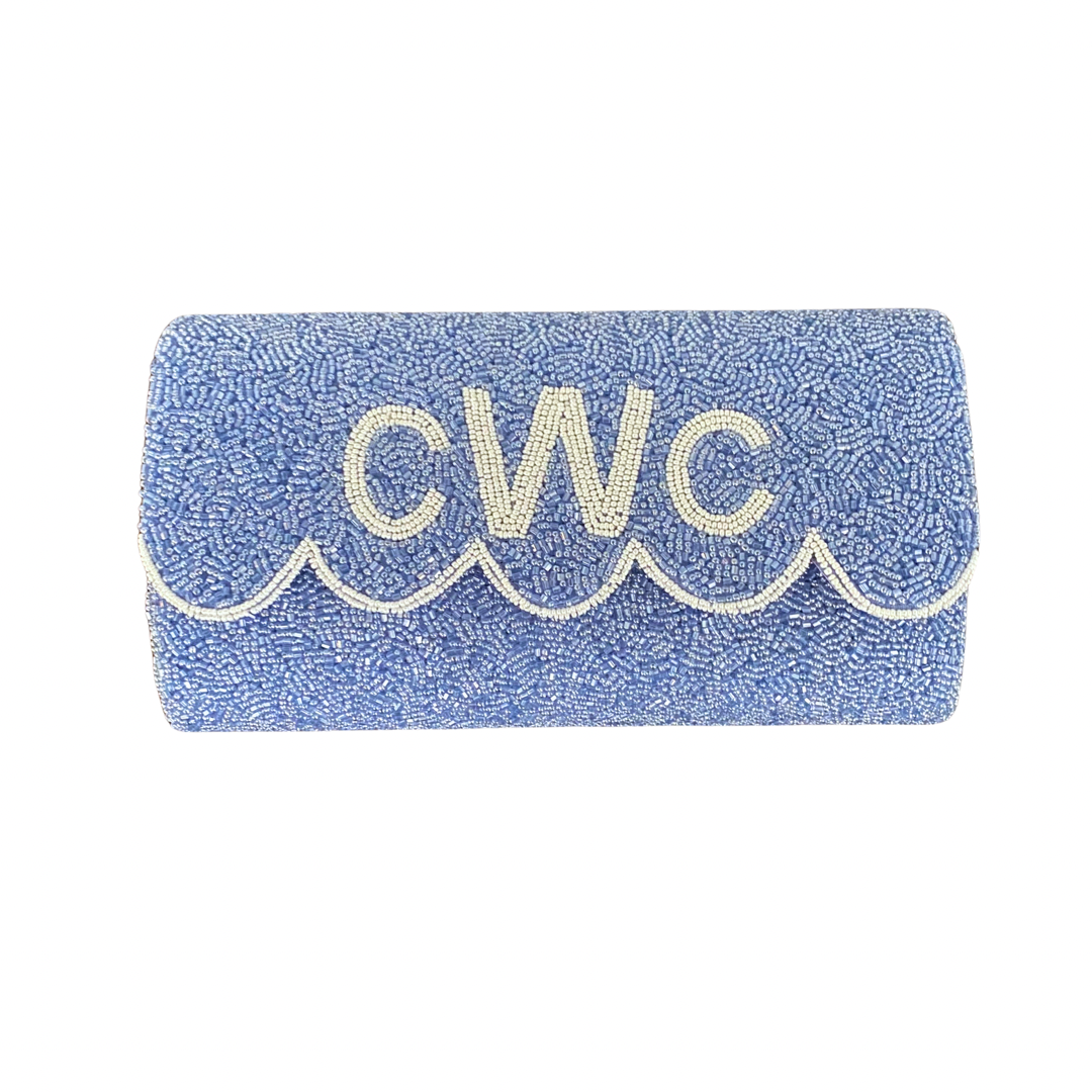 Custom Beaded Scallop Bag - Periwinkle/White