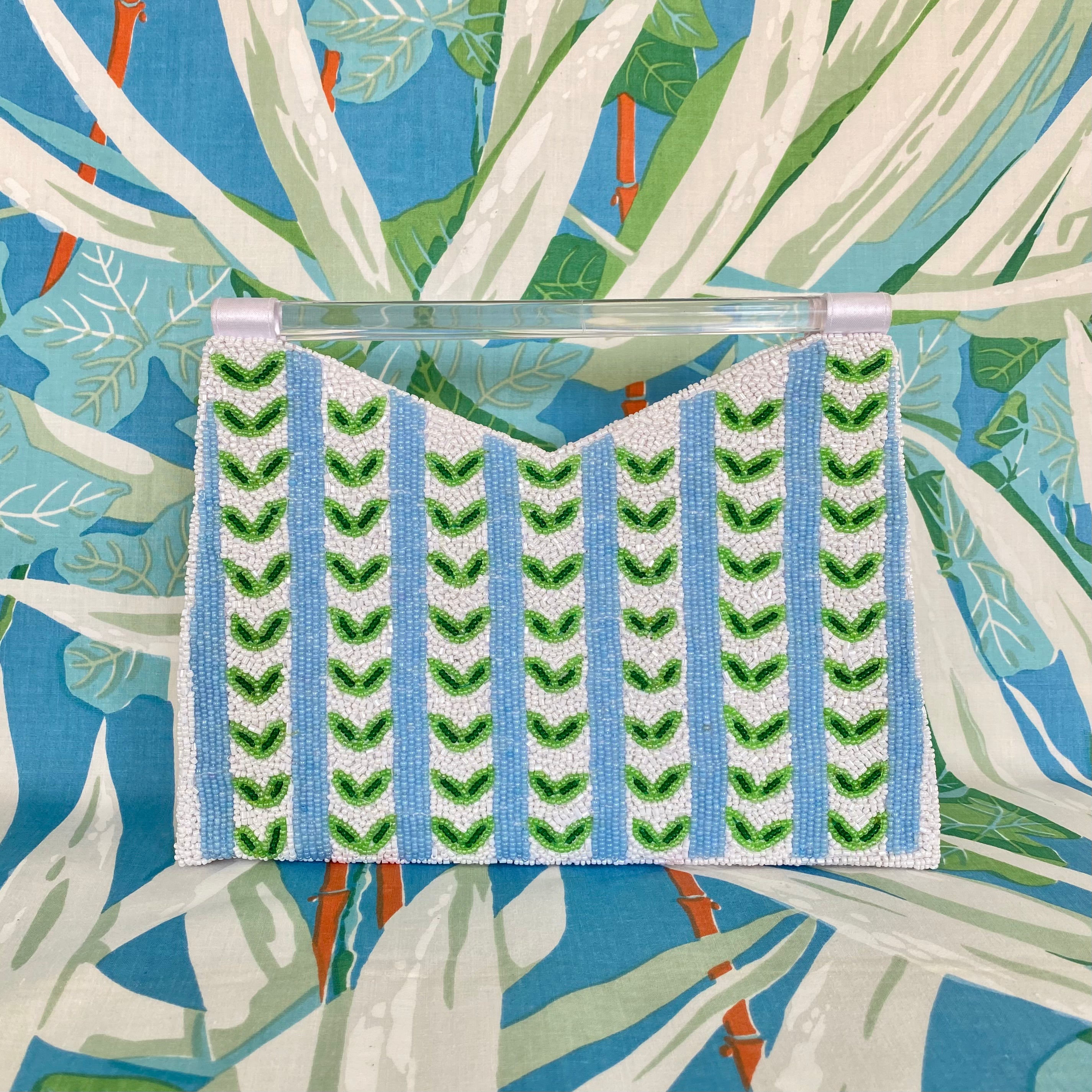 Acrylic Handle Clutch in Blue/Green