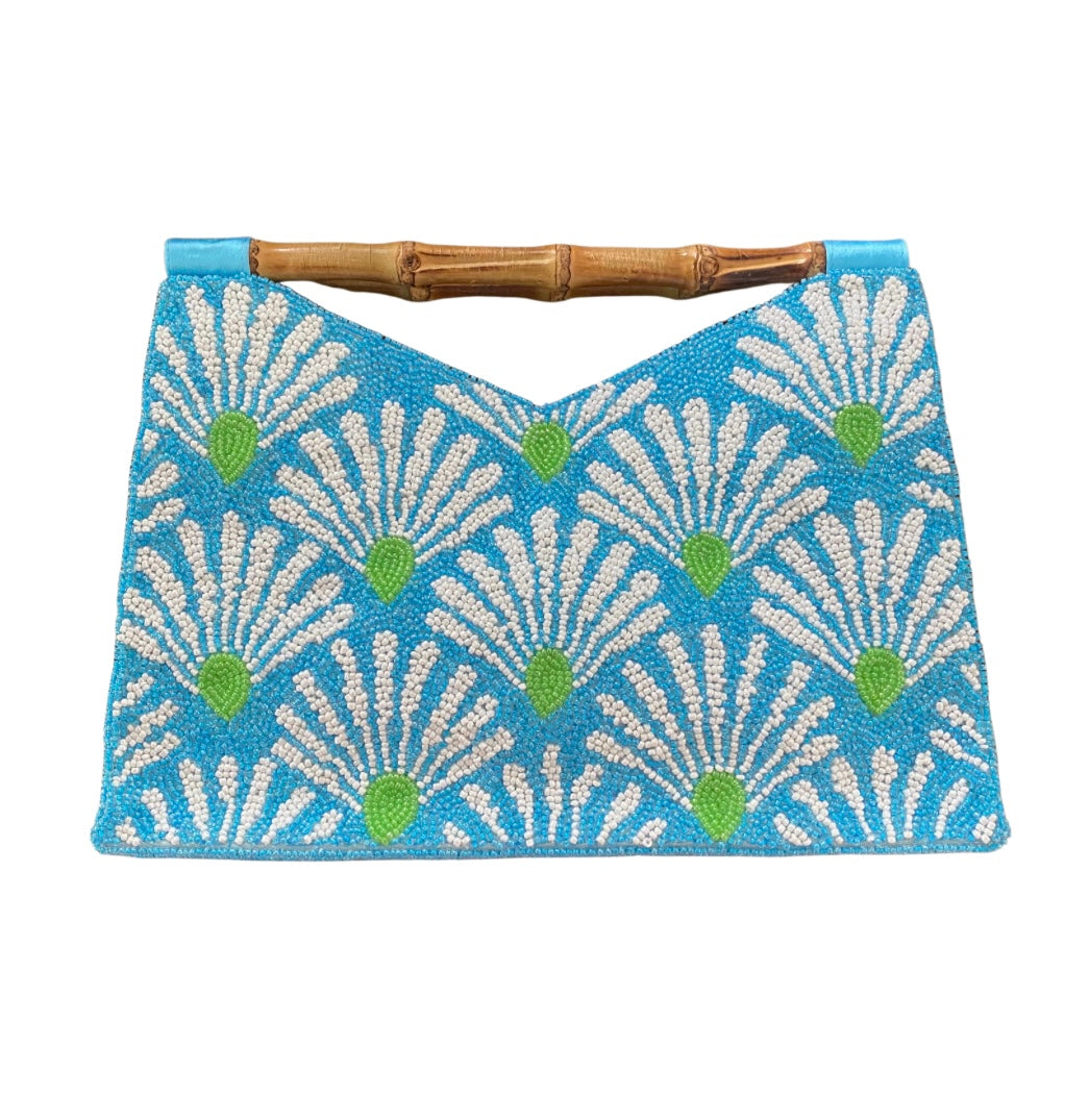 Bamboo Handle Clutch in Turquoise
