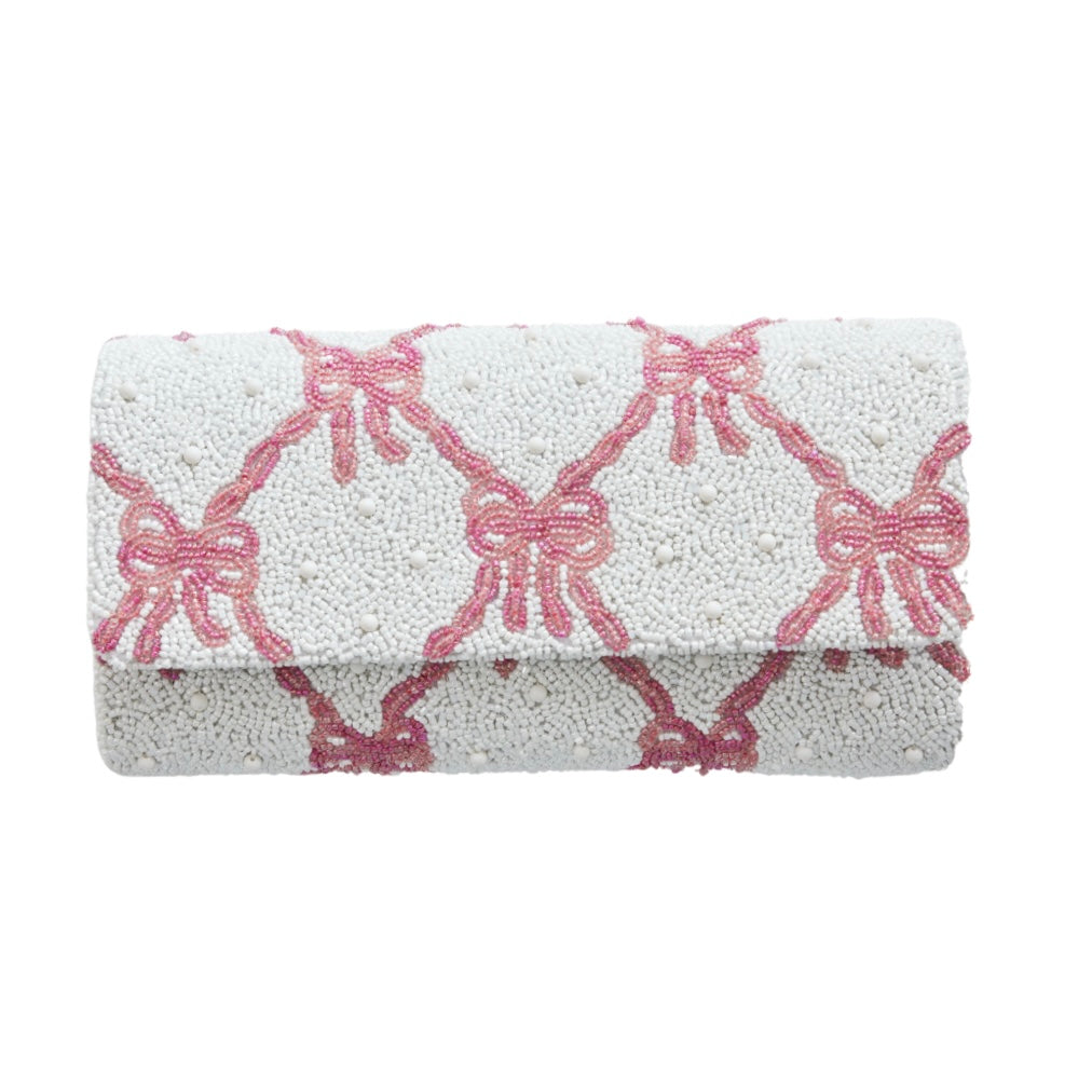Large Straight Flap Clutch in Pink Bows