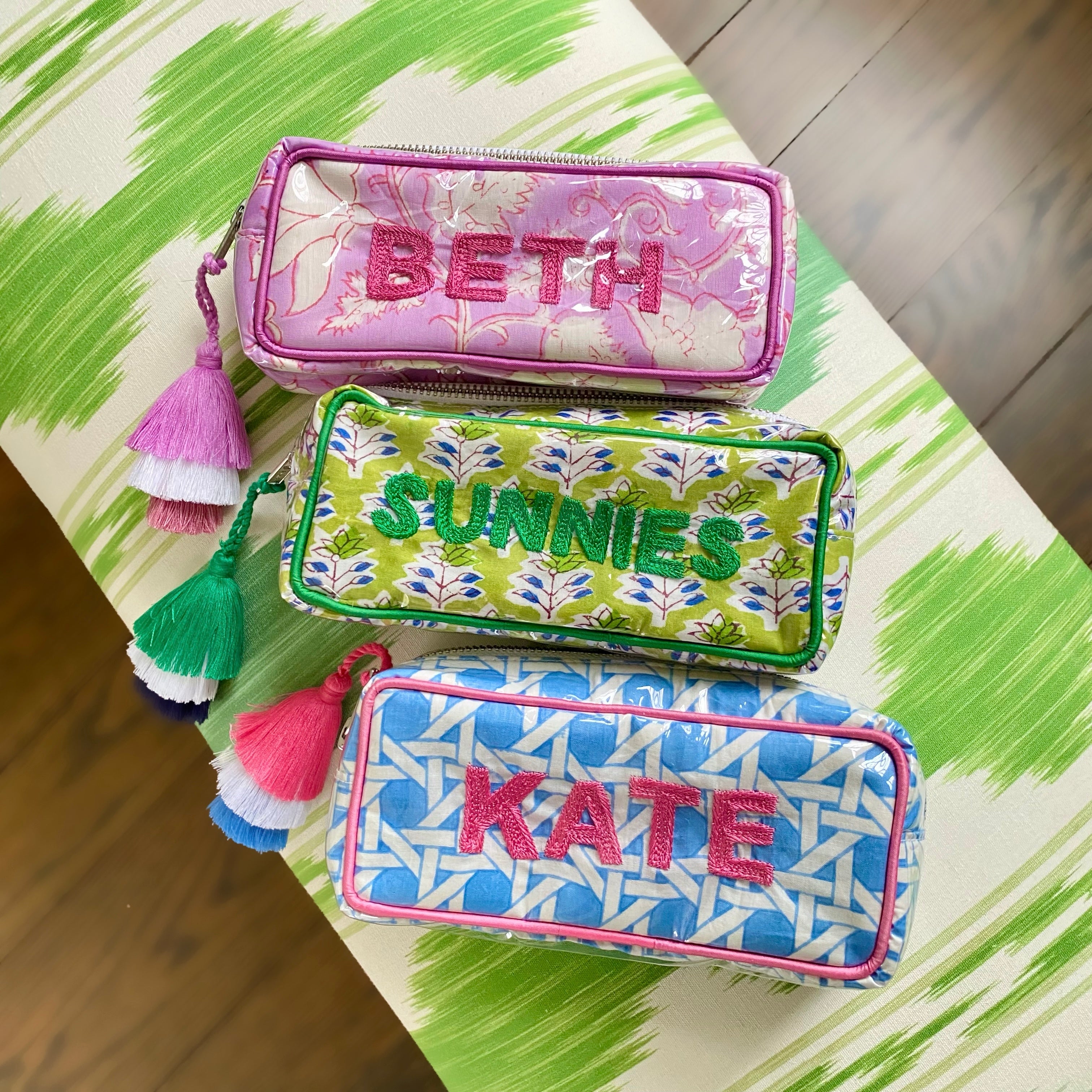 The Mini India Bag - Green/White/Navy - Monogrammed