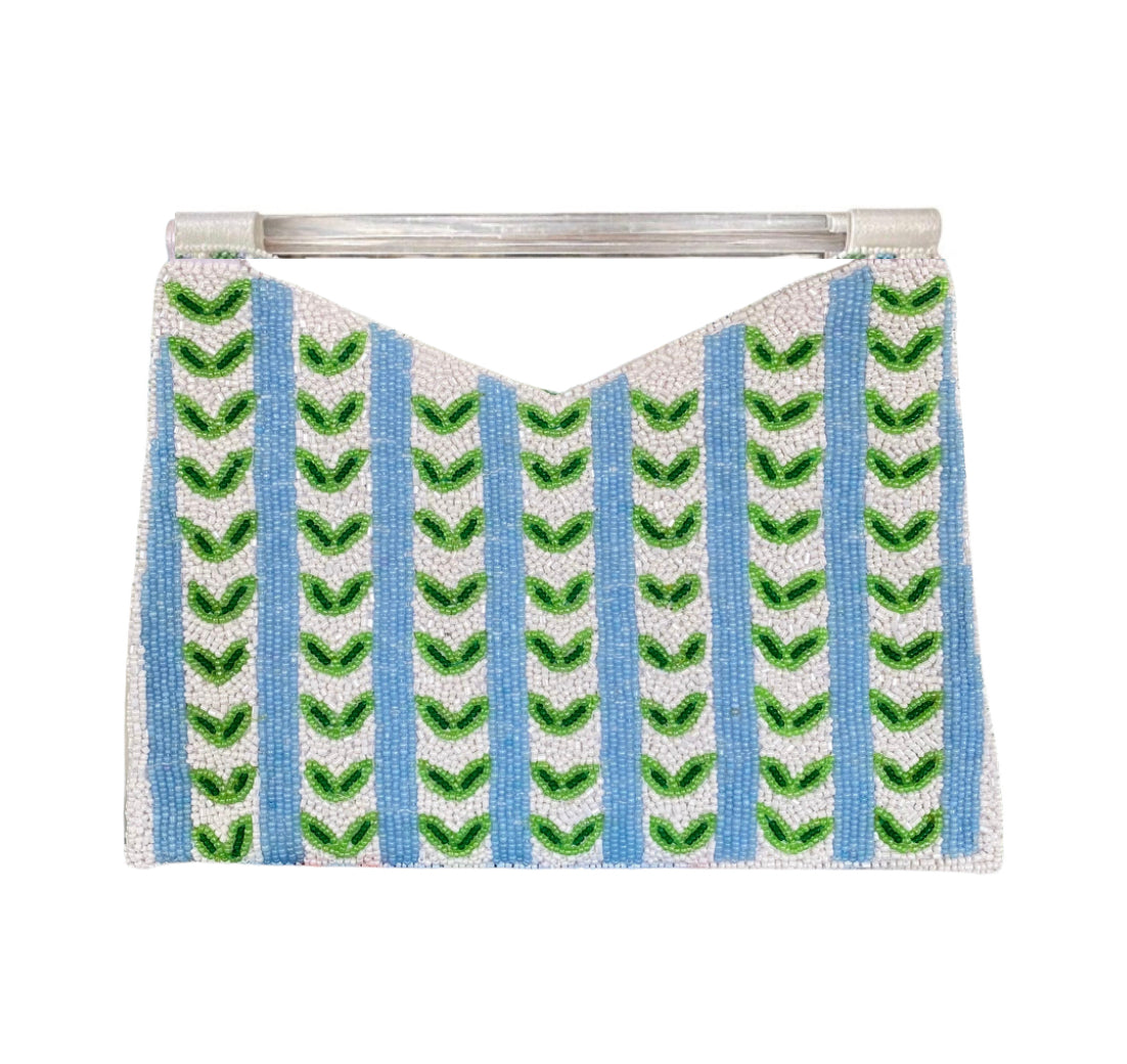 Acrylic Handle Clutch in Blue/Green