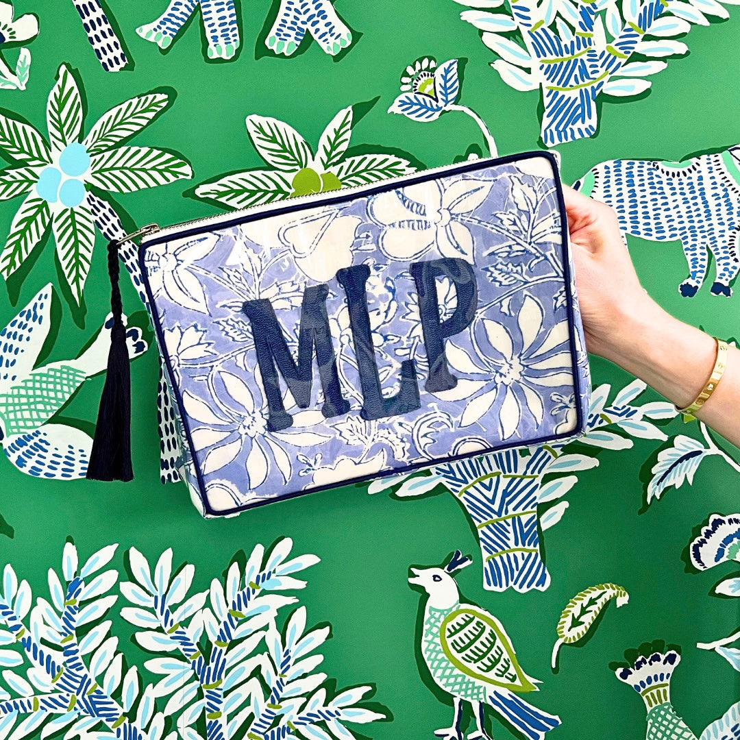 The OG India Bag - Periwinkle and Navy - Monogrammed