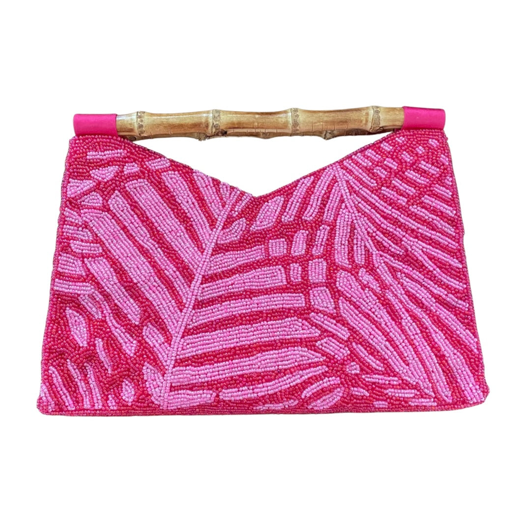 Bamboo Handle Clutch in Pink Palm