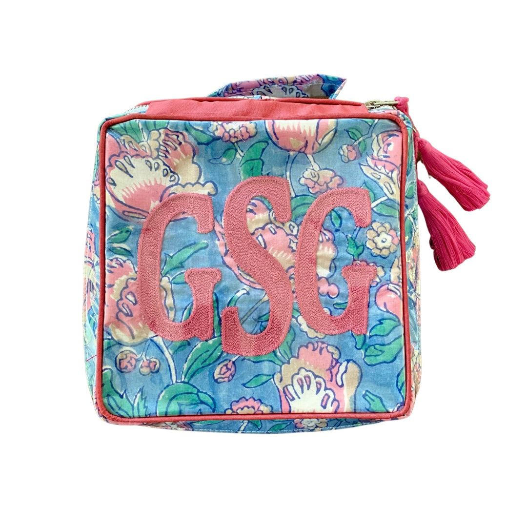 Custom Square Block Print Bag - Blue/Peach/Green Floral