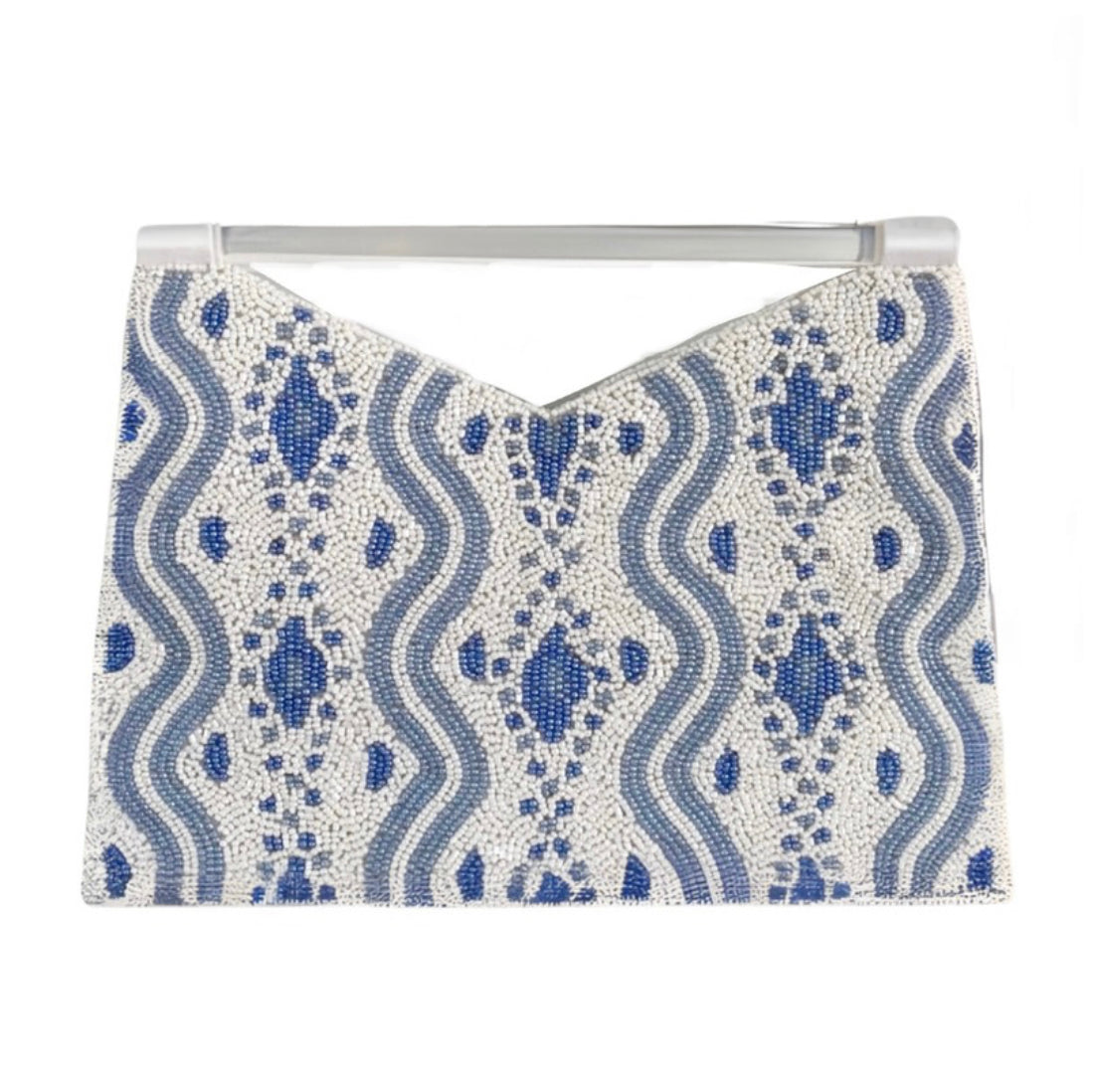 Acrylic Handle Clutch in Periwinkle Ikat