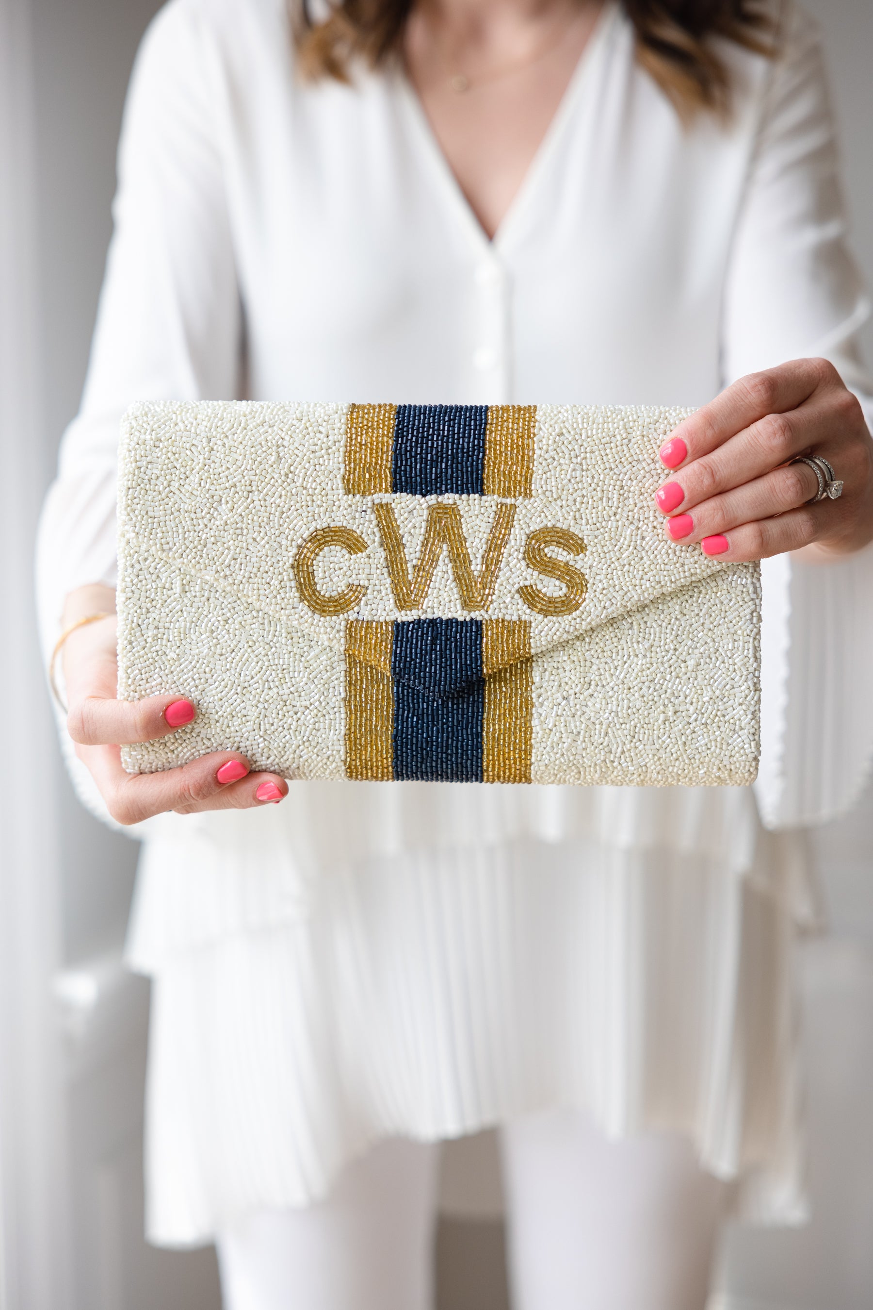 custom beaded monogrammed clutch