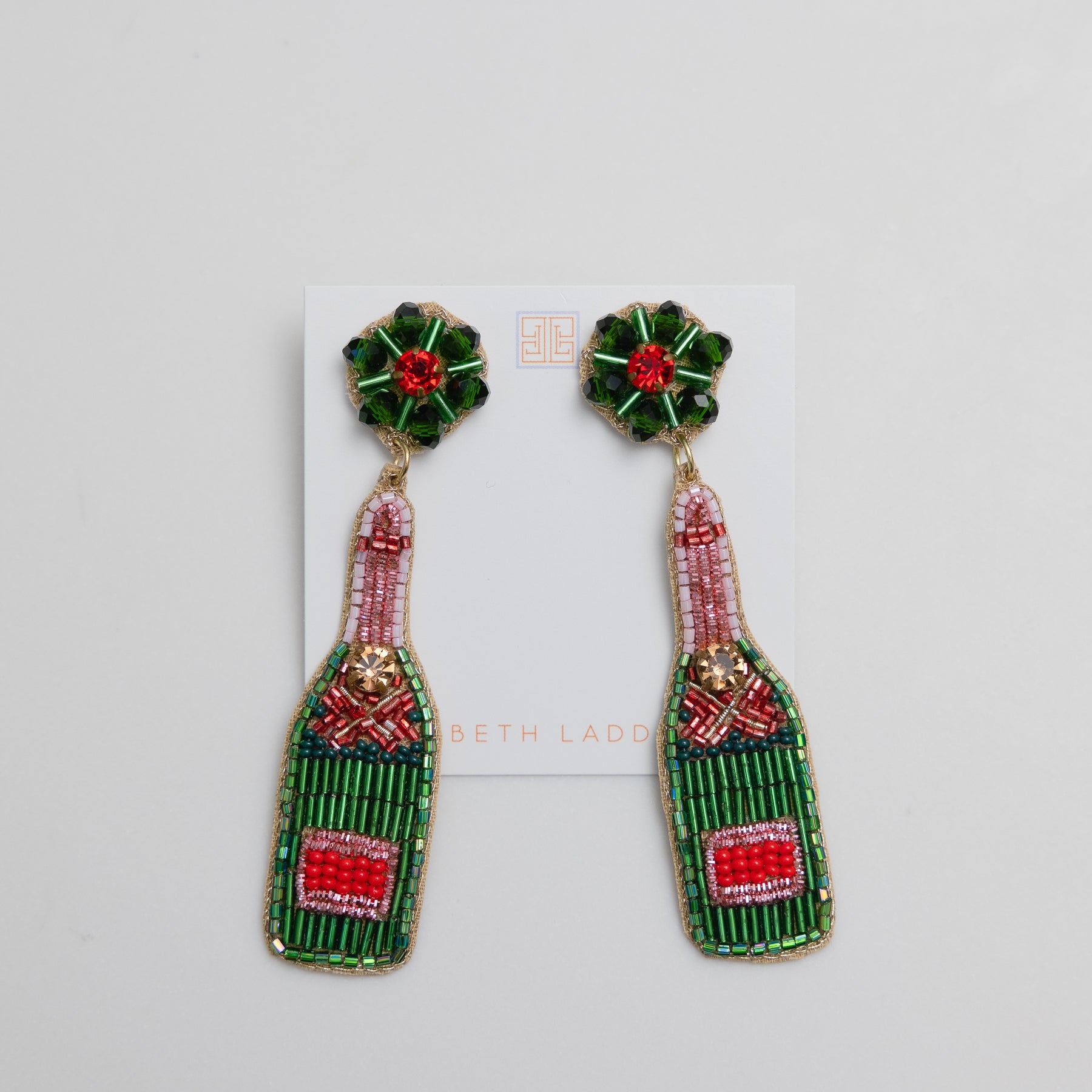 Classic Champagne Bottle Earrings in Green/Red