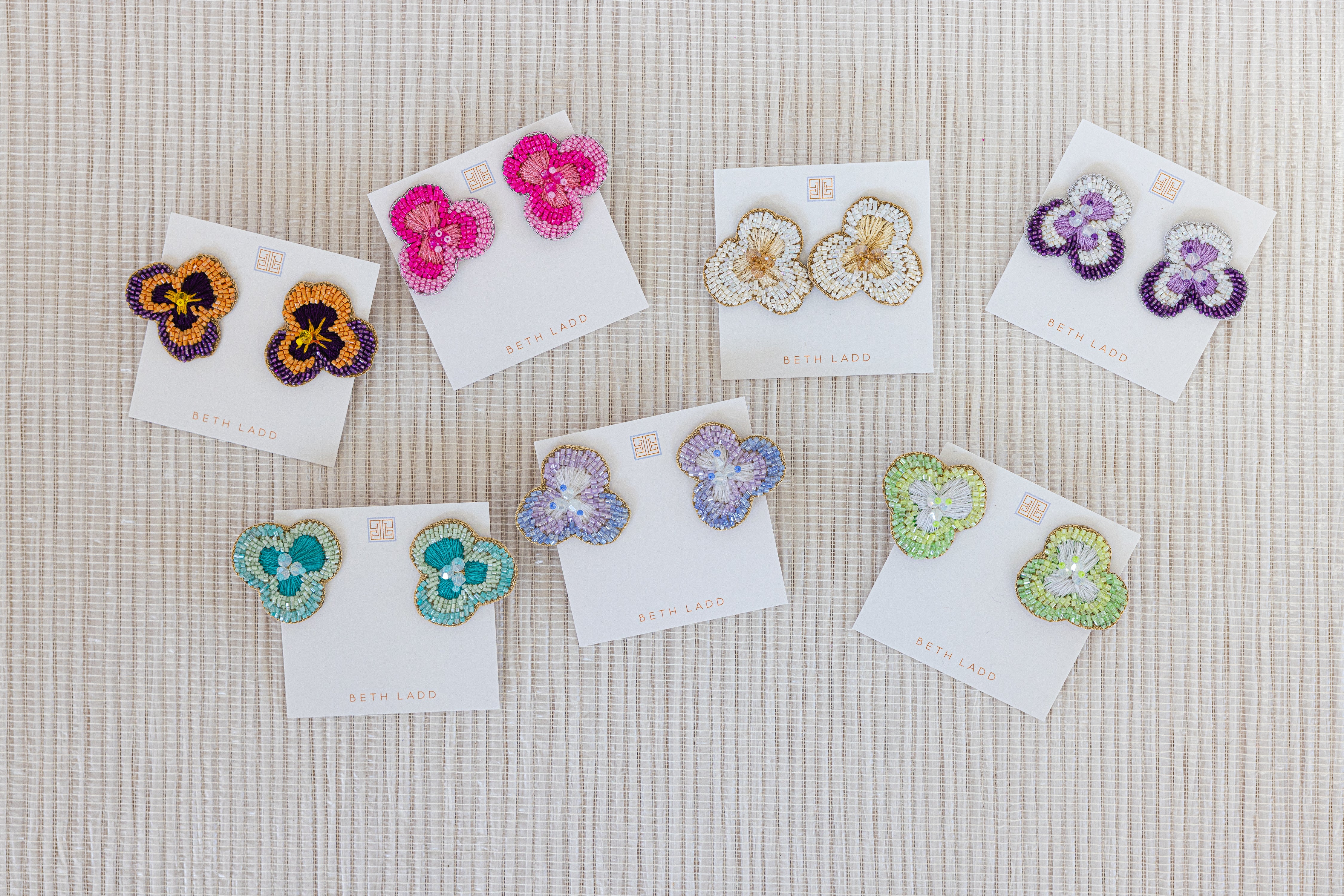 Flower Studs in Purple/White