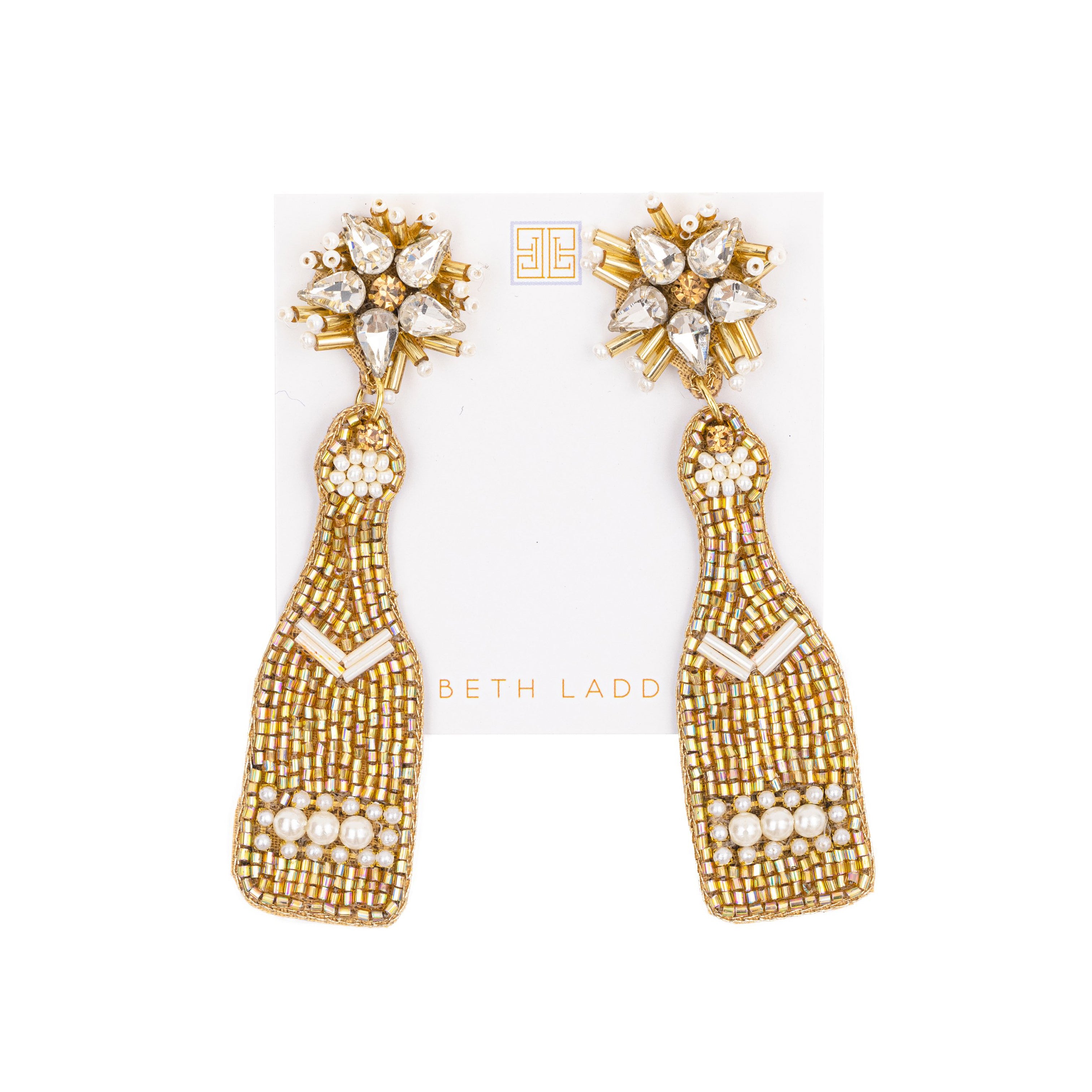 Gold and Pearl Champagne Bottle Earrings