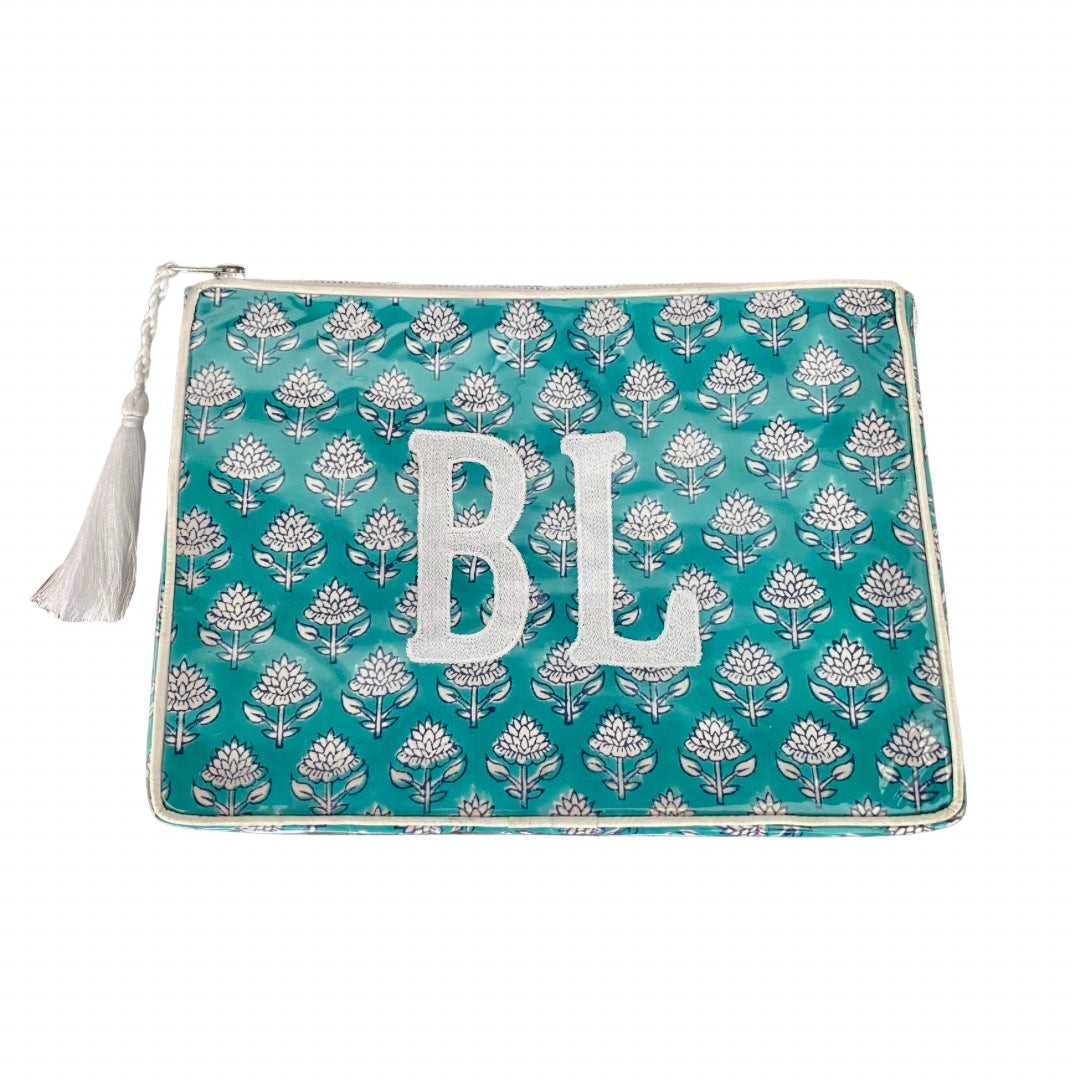 The OG - Custom Block Print Bag - Teal/White