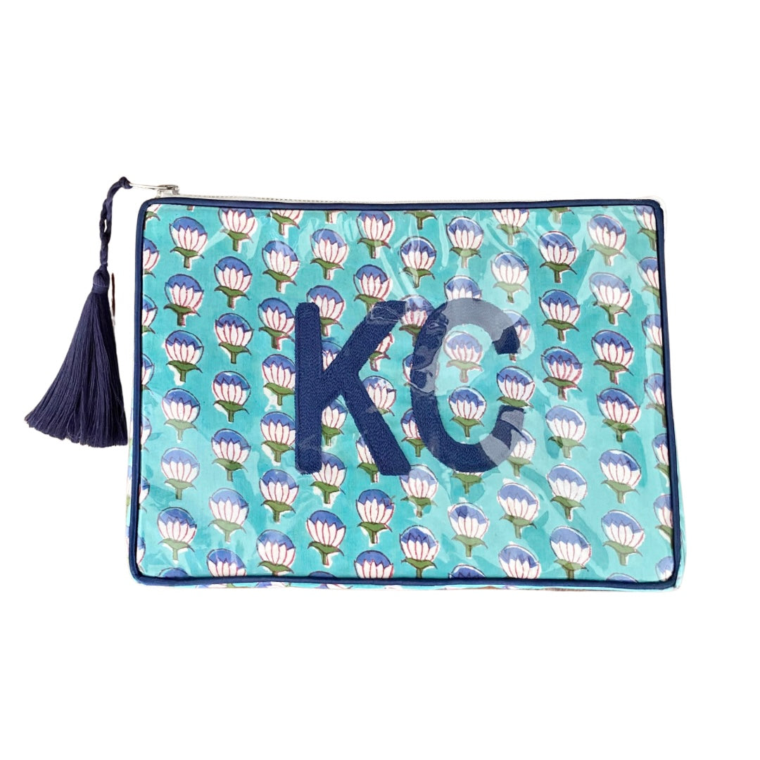 The OG - Custom Block Print Bag - Teal/Blue