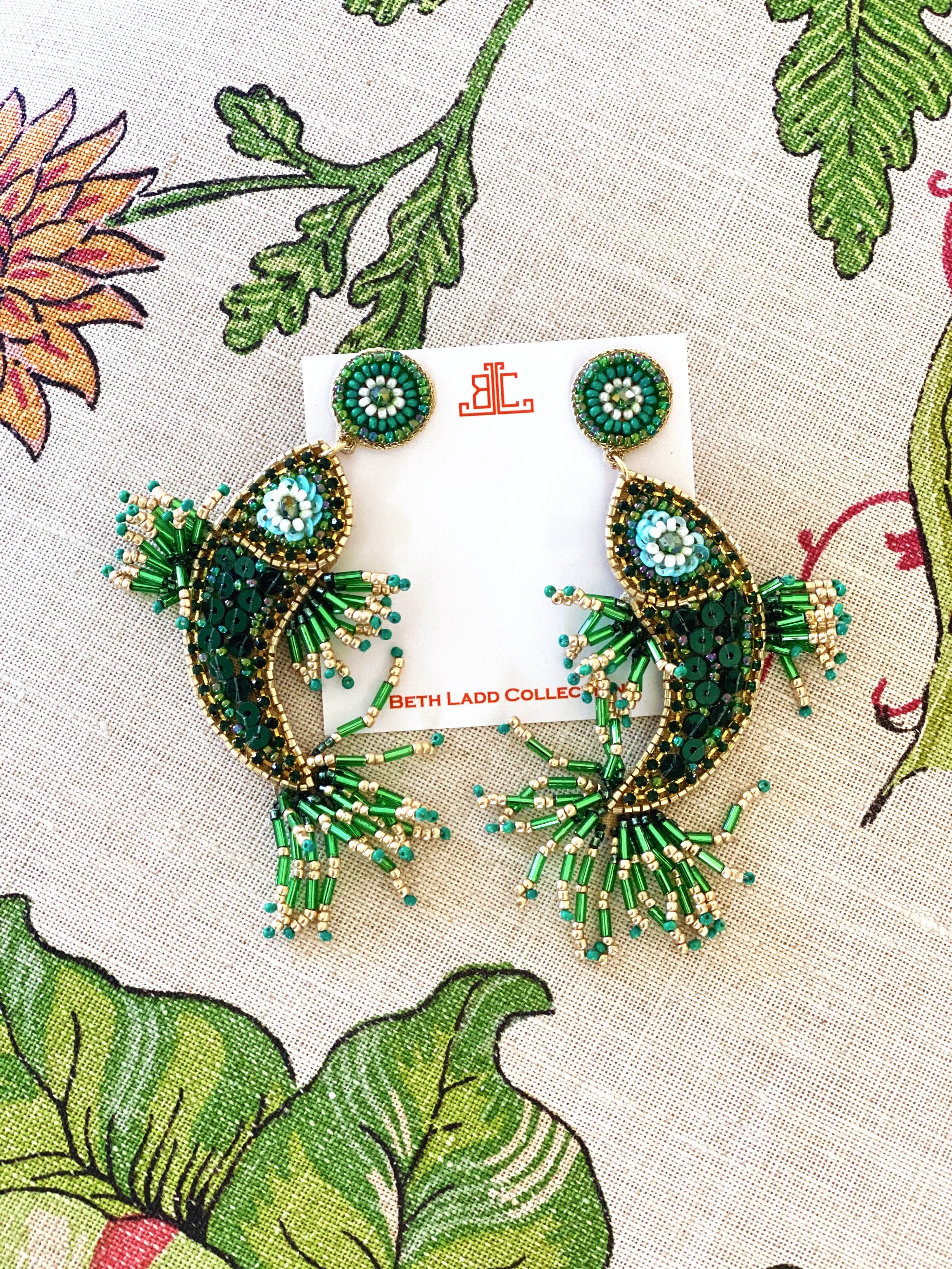 Handmade Asian Fish Earrings in Green
