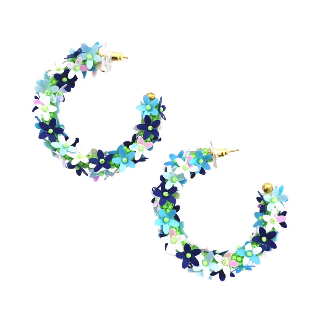 Flower Hoops in Shades of Green & Blue