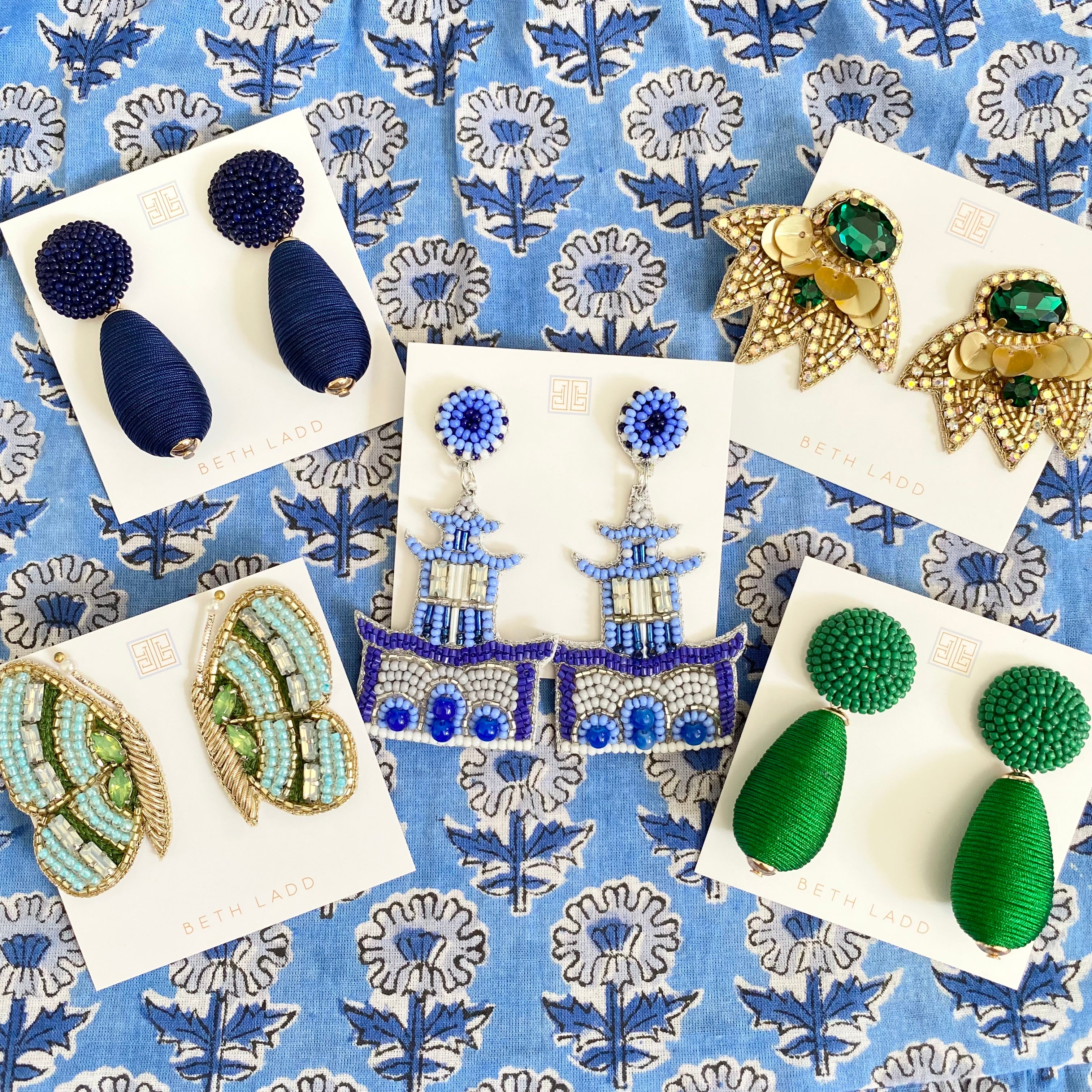 Butterfly Earrings in Blue/Green