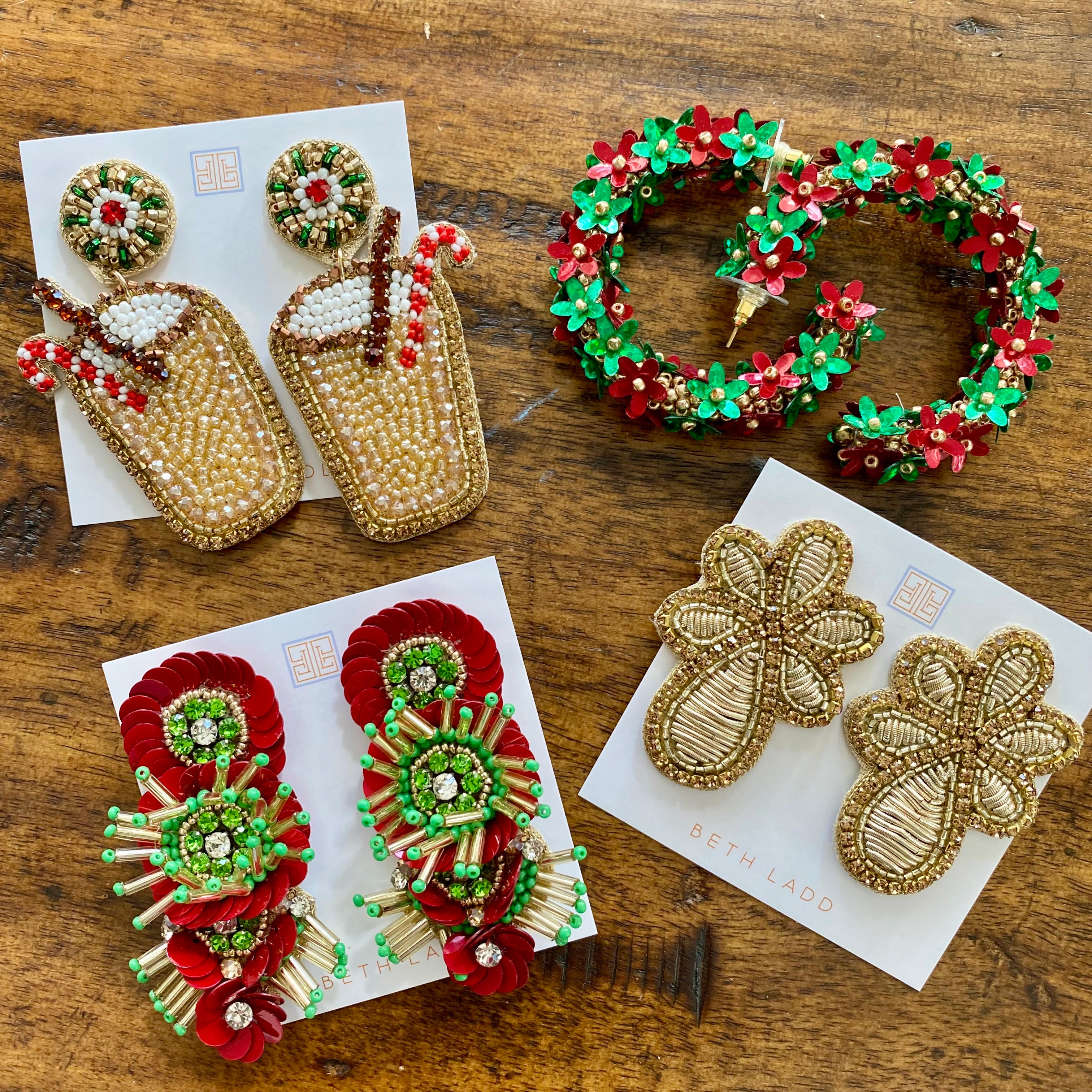 Green & Red Flower Earrings
