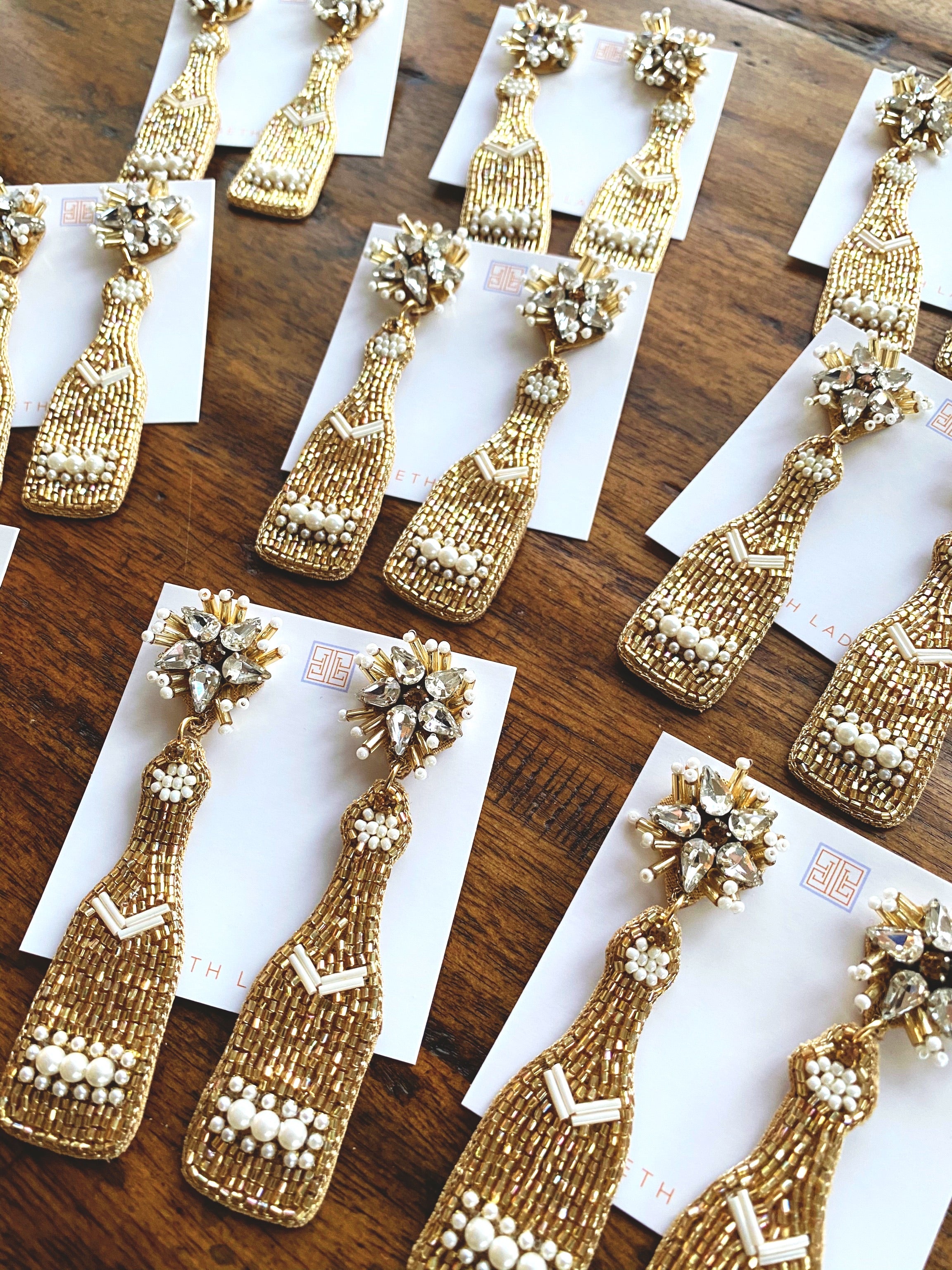 Gold and Pearl Champagne Bottle Earrings