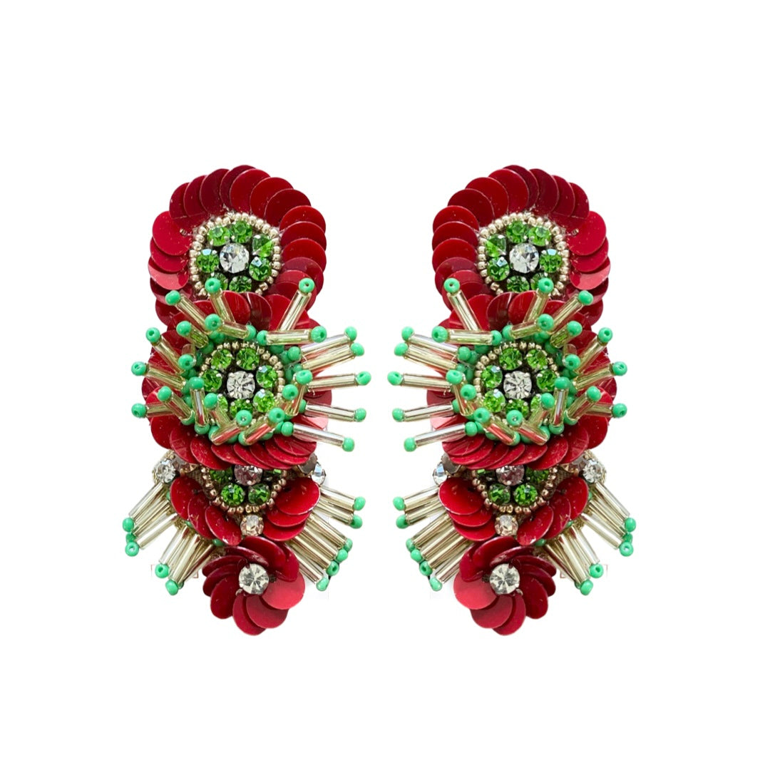 Green & Red Flower Earrings