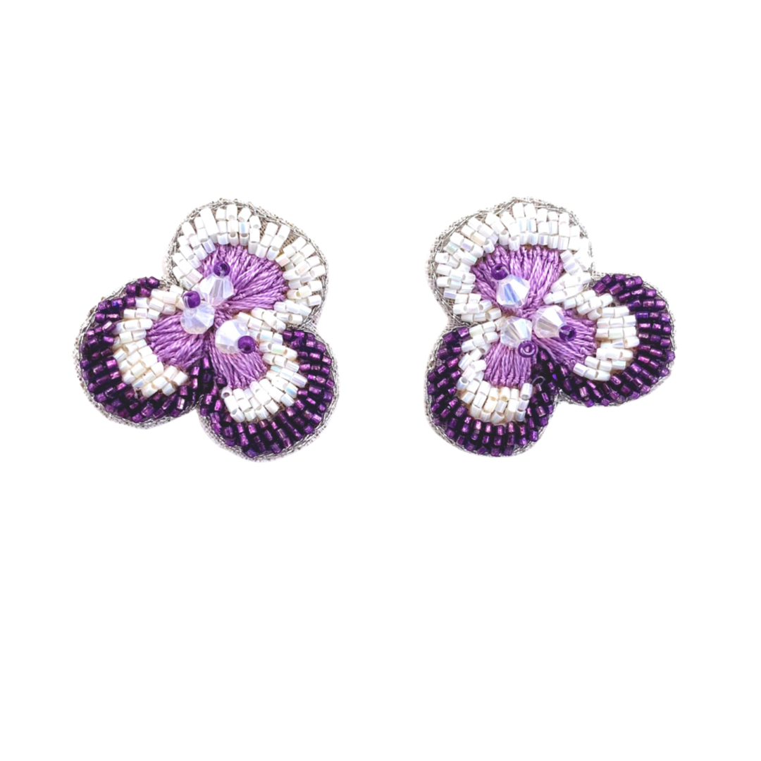 Flower Studs in Purple/White