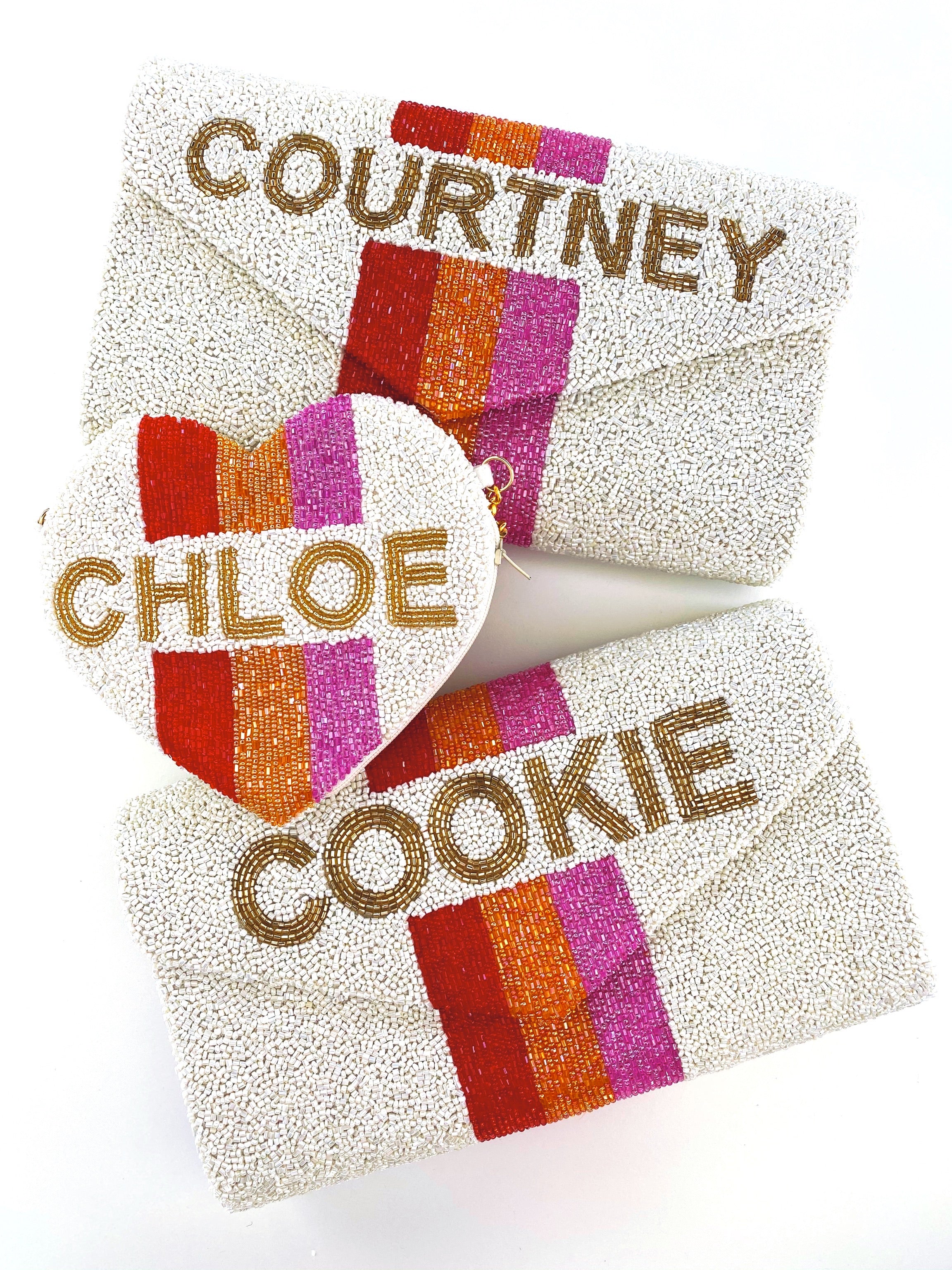 beaded monogrammed clutch