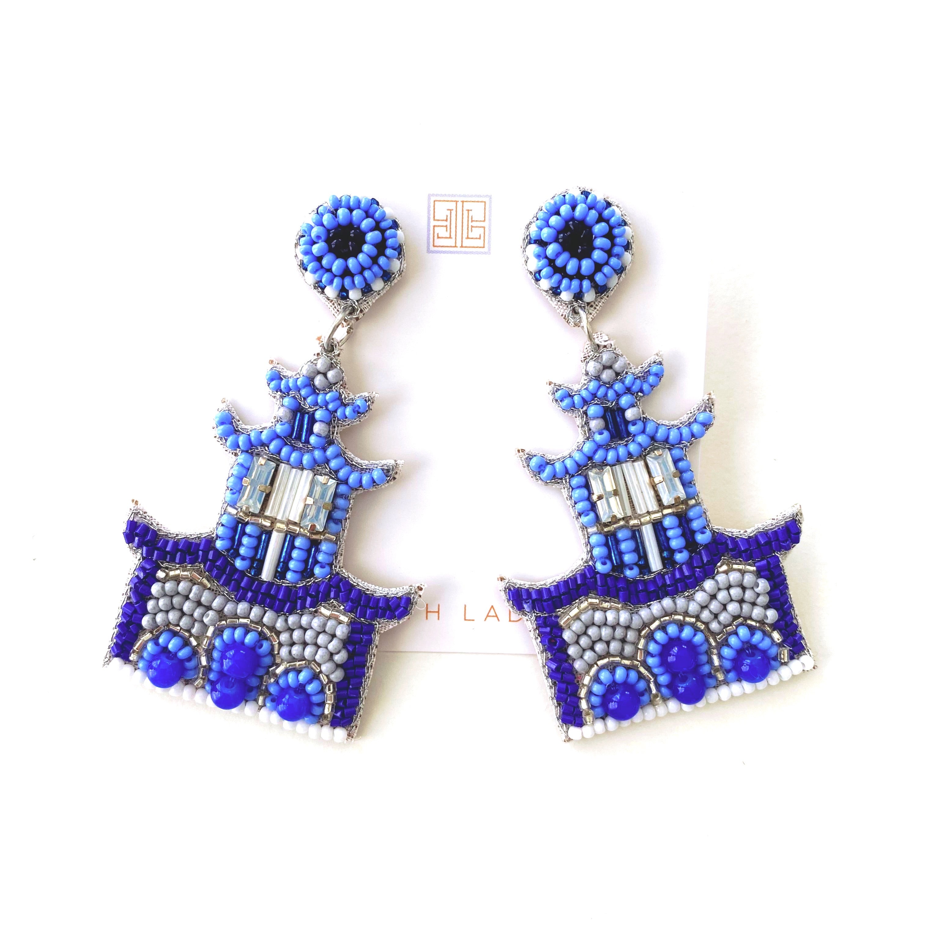 Blue Pagoda Earrings