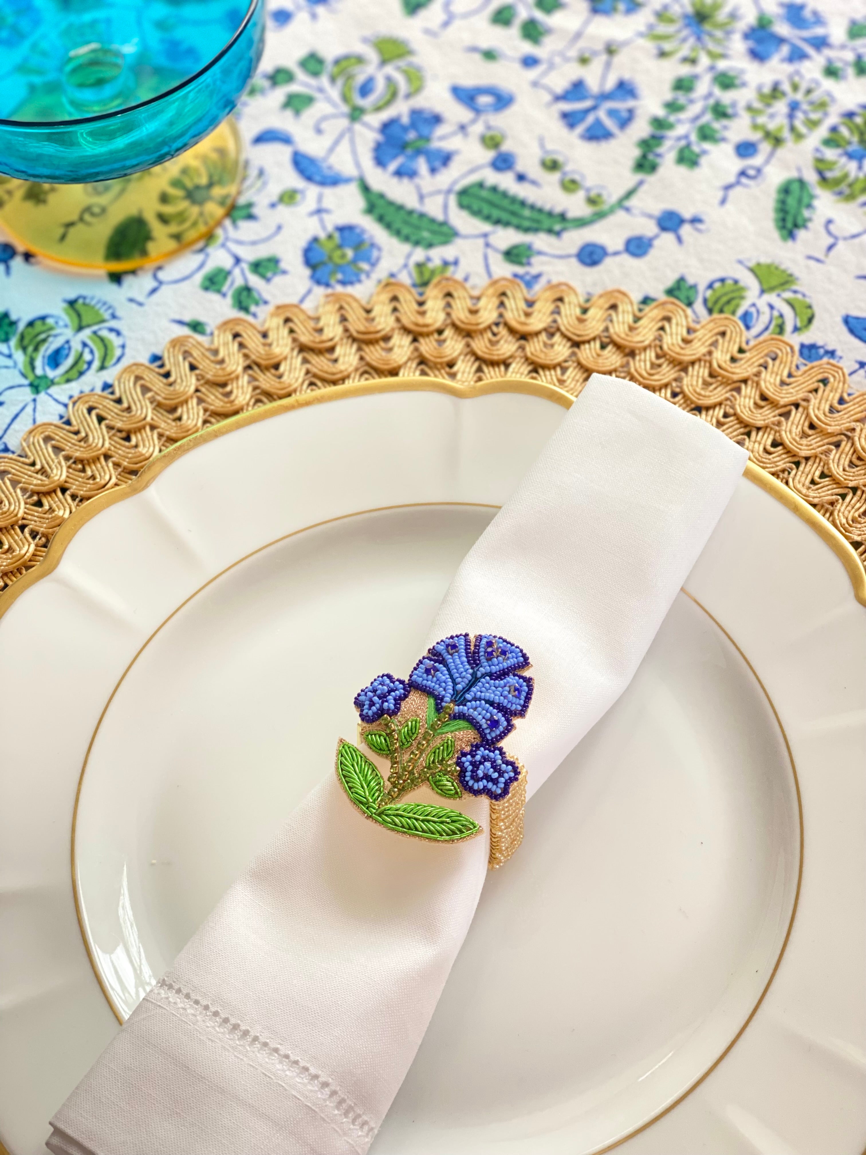 Navy Blue Flower Napkin Ring