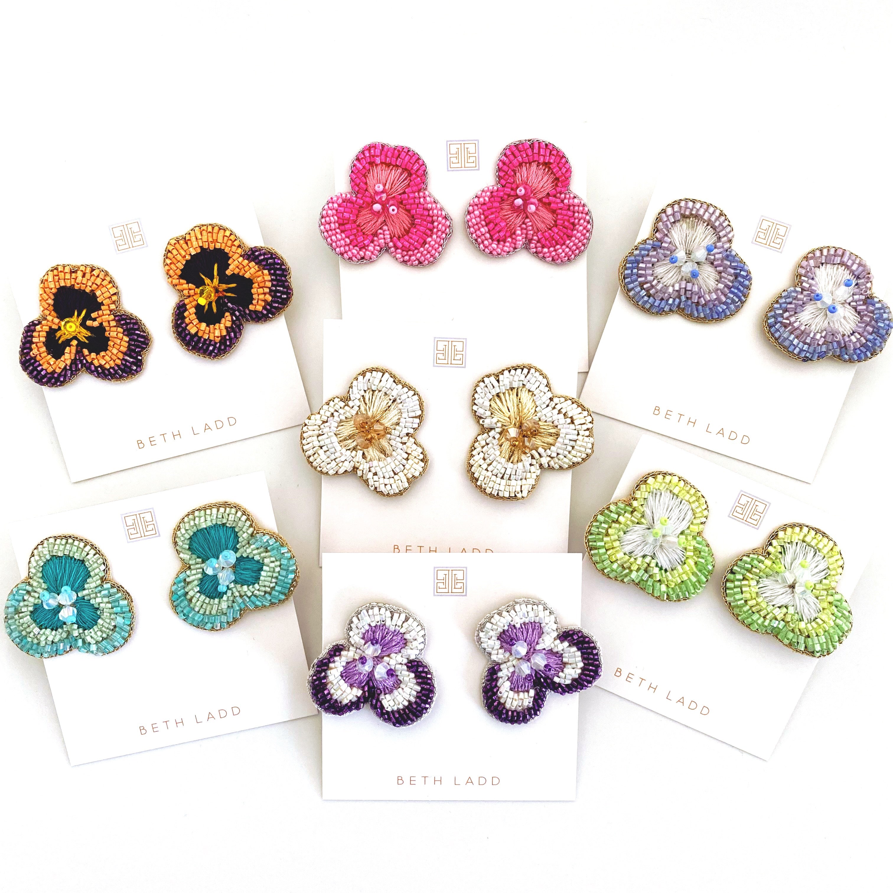 Flower Studs in Purple/White