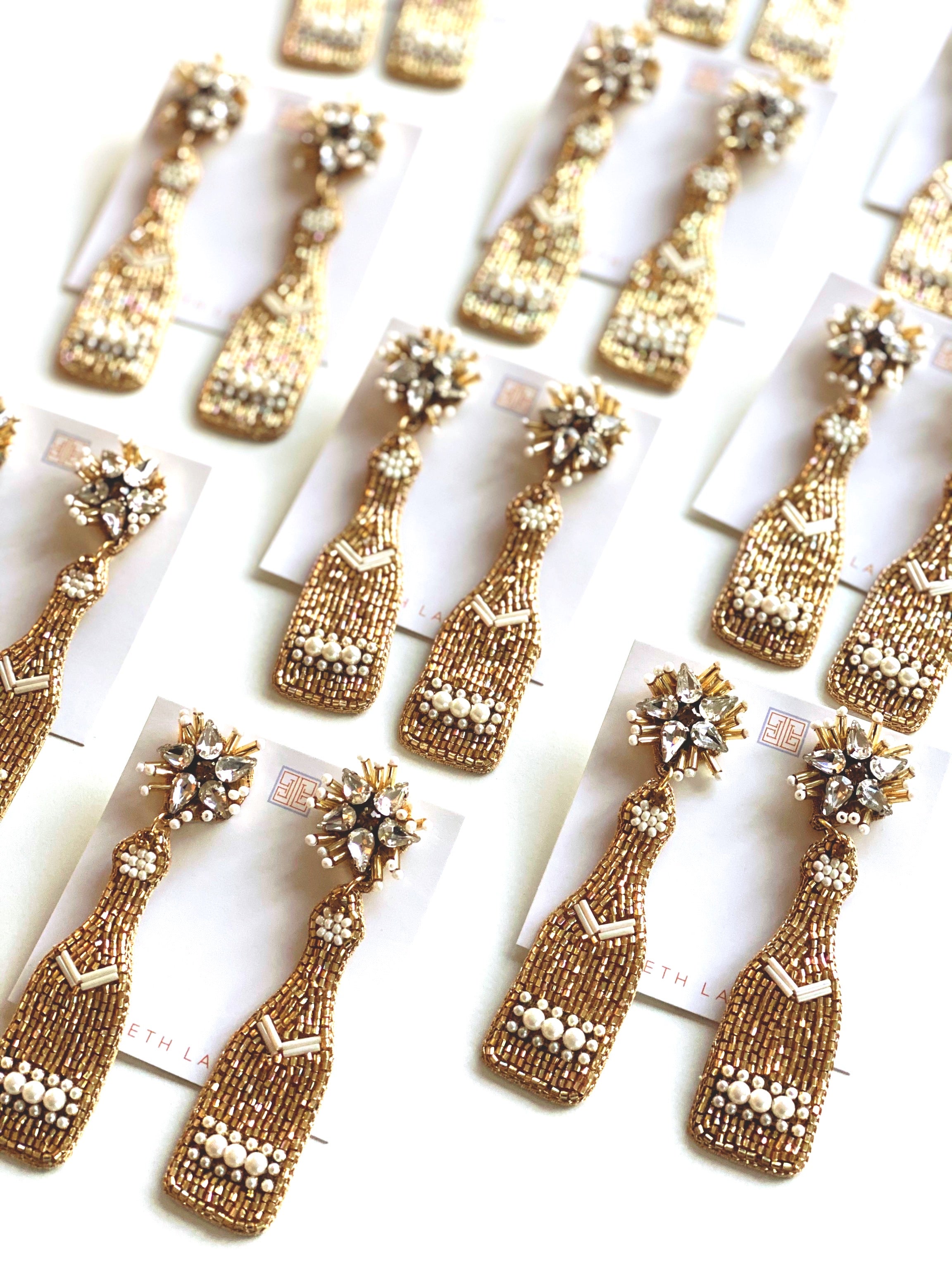 Gold and Pearl Champagne Bottle Earrings