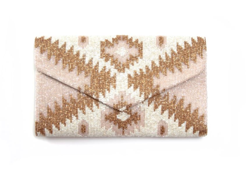 custom beaded ikat clutch