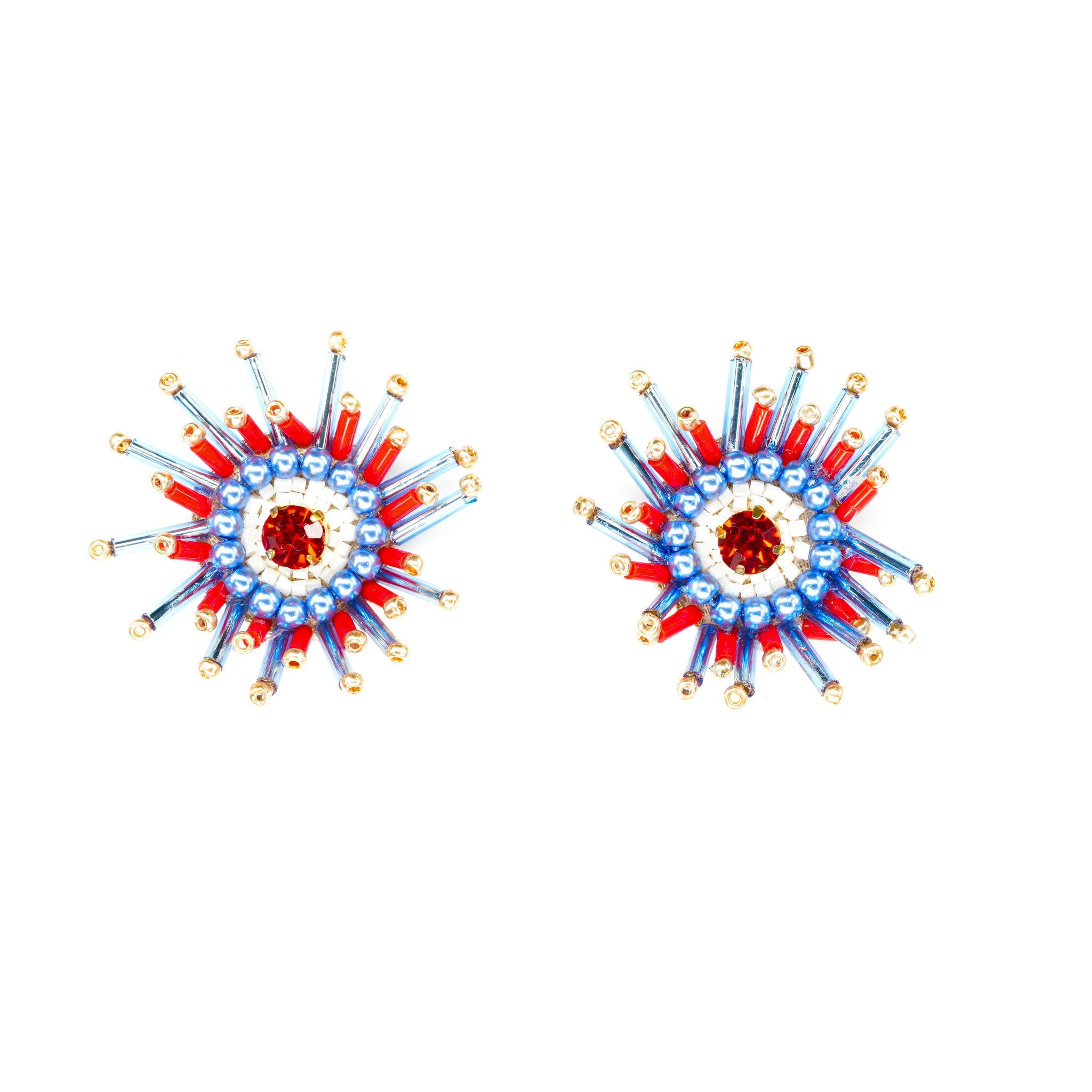 Sunburst Earrings in Red, White and Blue