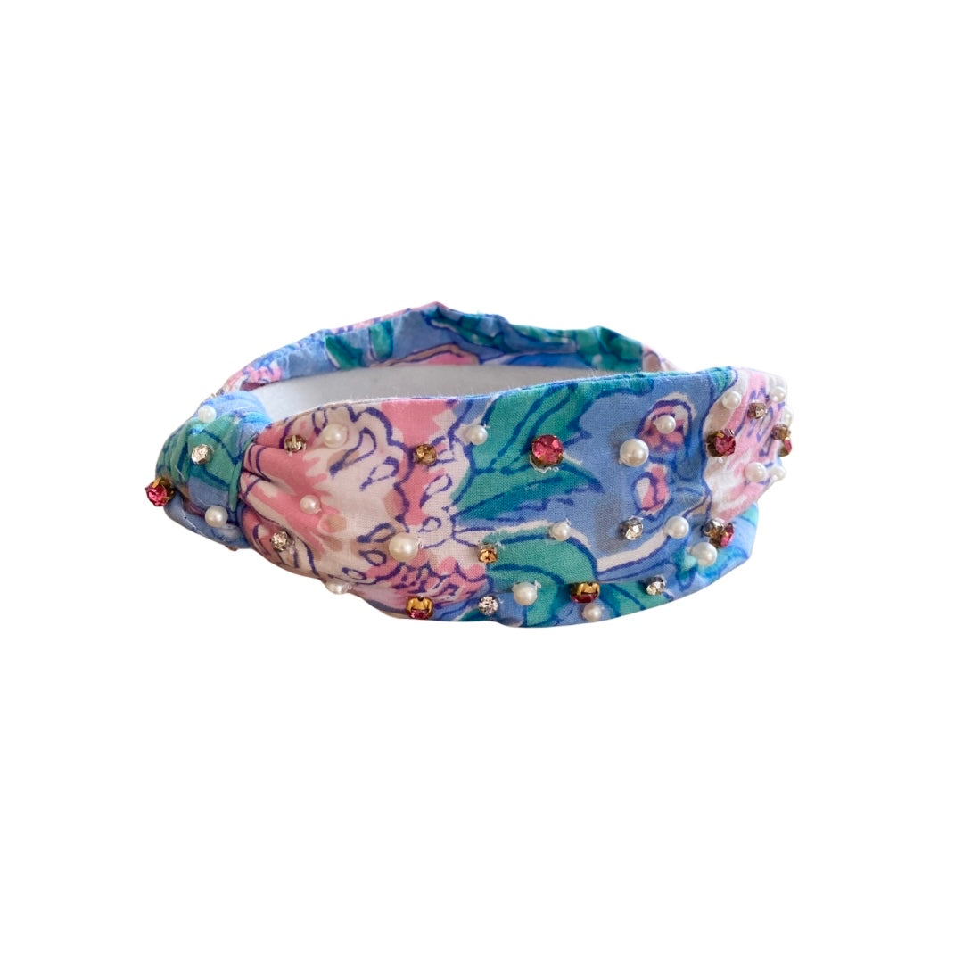 Block Print Headband with Gems in London Floral