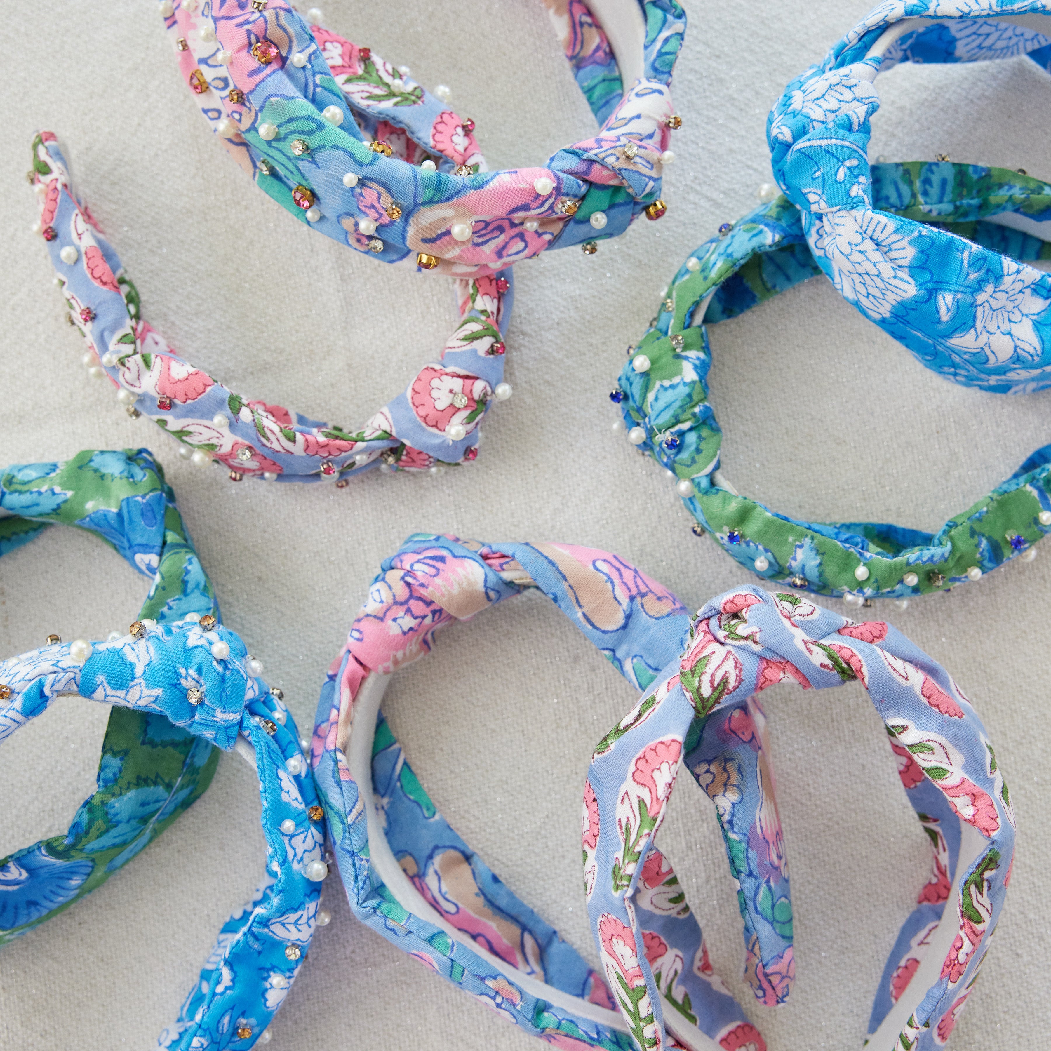 Block Print Headband with Gems in Charleston Floral