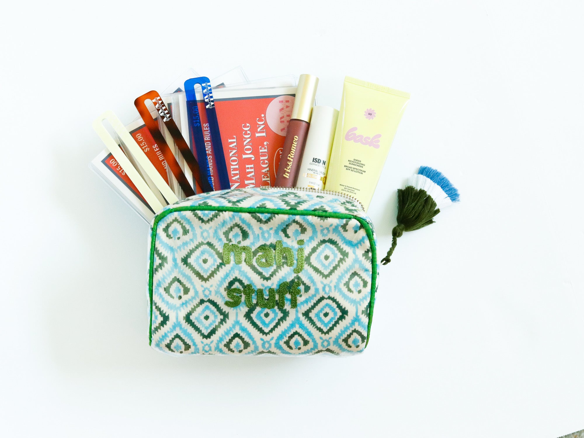 The Midi India Bag - Mark Your Mahjong Collab - Blue/Green Ikat - READY TO SHIP!