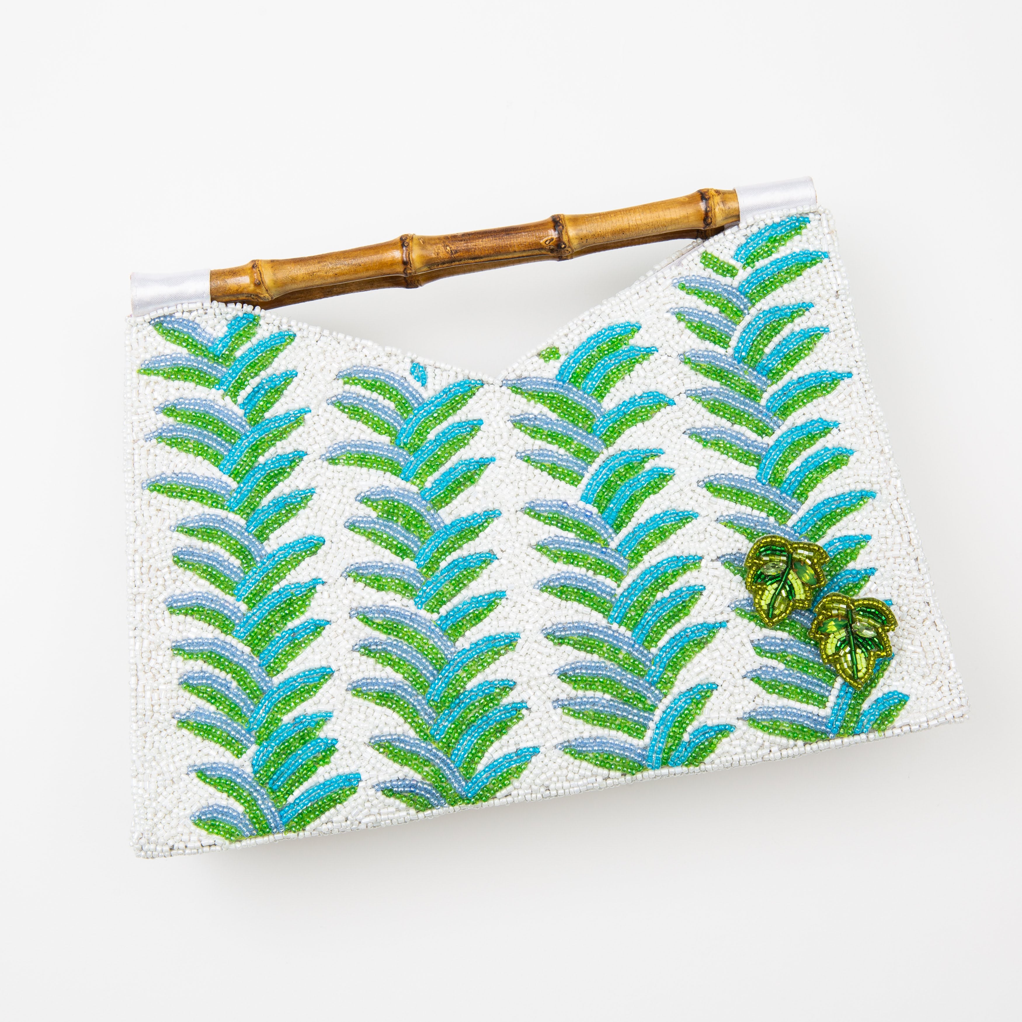 Bamboo Handle Clutch in Turquoise Palm