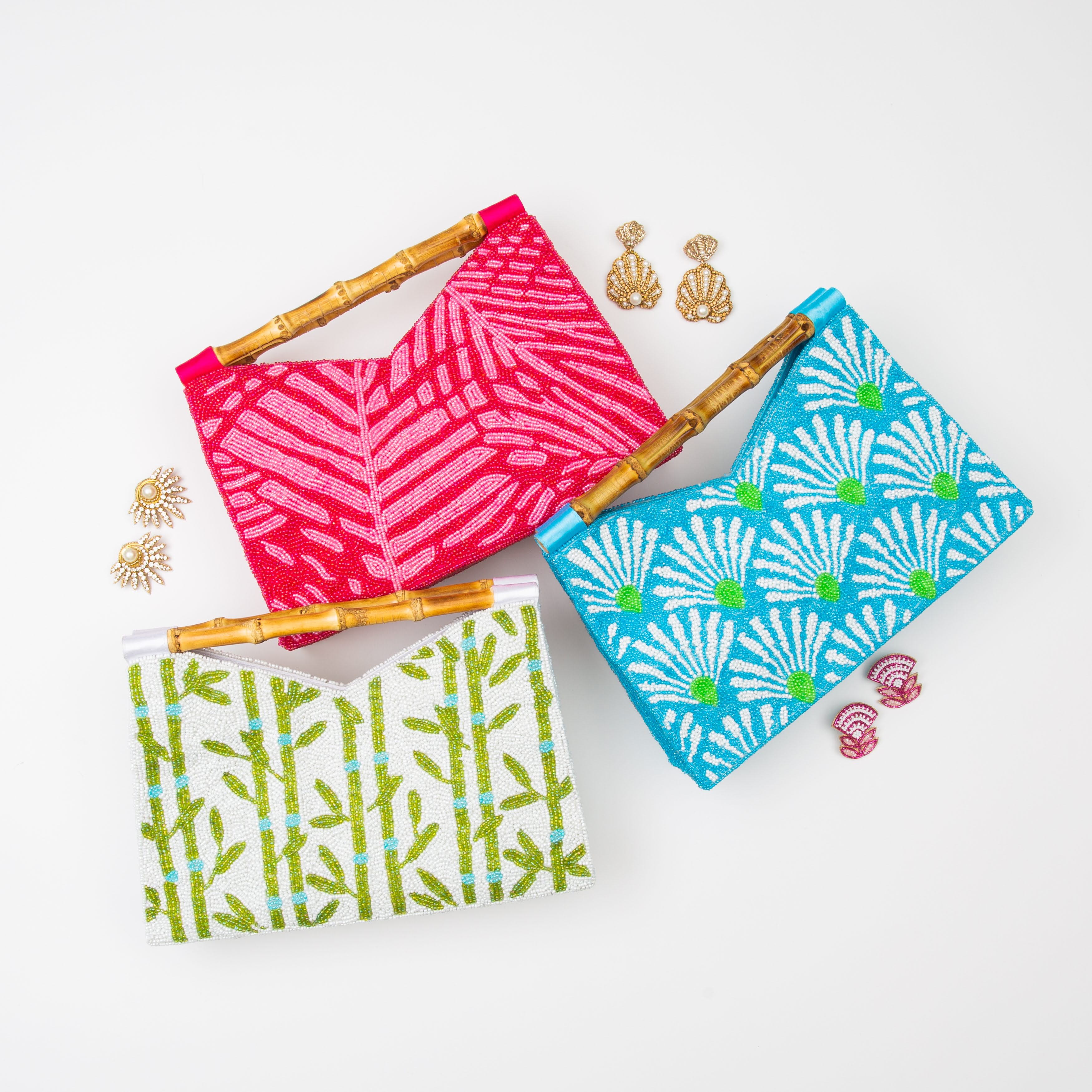 Bamboo Handle Clutch in Pink Palm