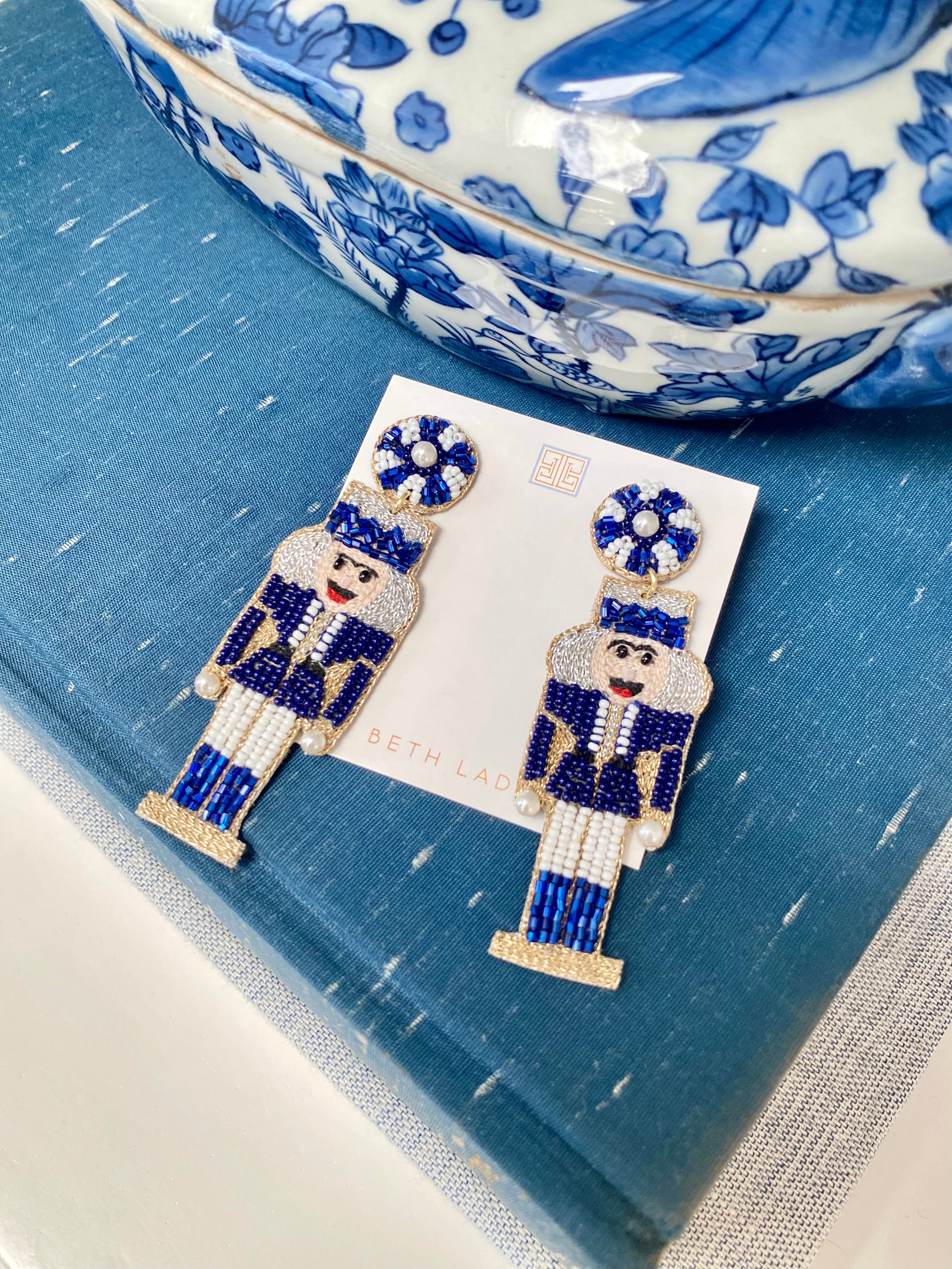 Nutcracker Earrings in Blue and White