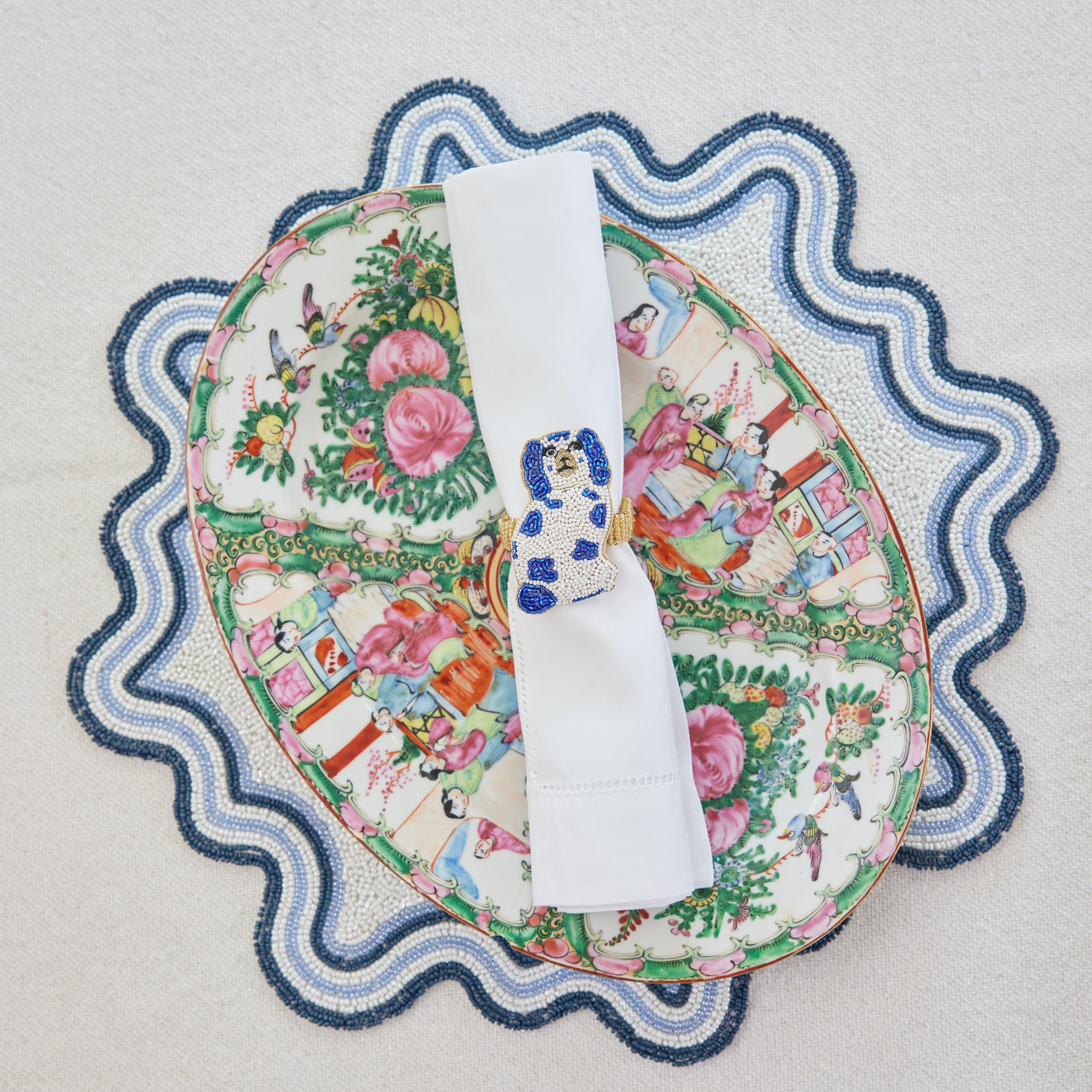 Blue and White Staffie Napkin Ring