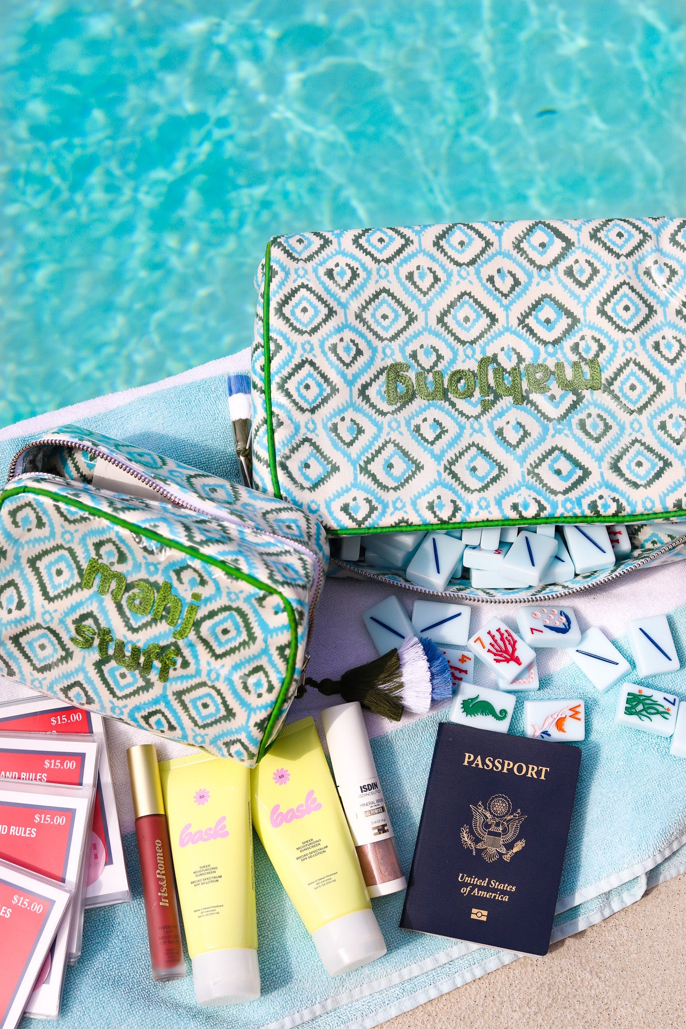 The Grande India Bag - Mark Your Mahjong Collab - Blue/Green Ikat - READY TO SHIP!