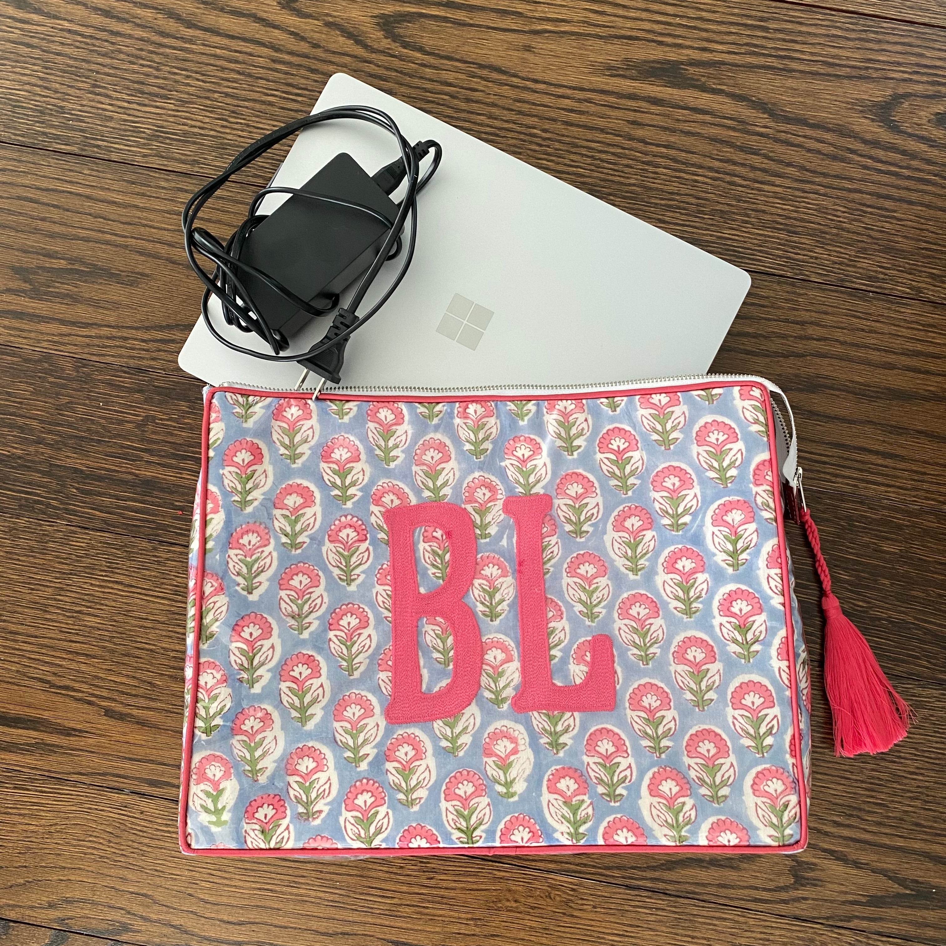 The Large - Custom Block Print Bag - Pink/Light Blue