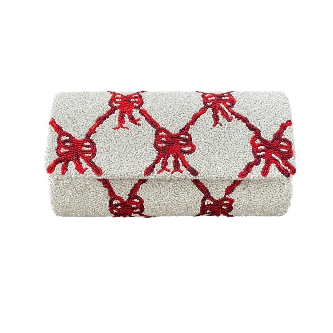Ivory and Red Vintage Bow Clutch