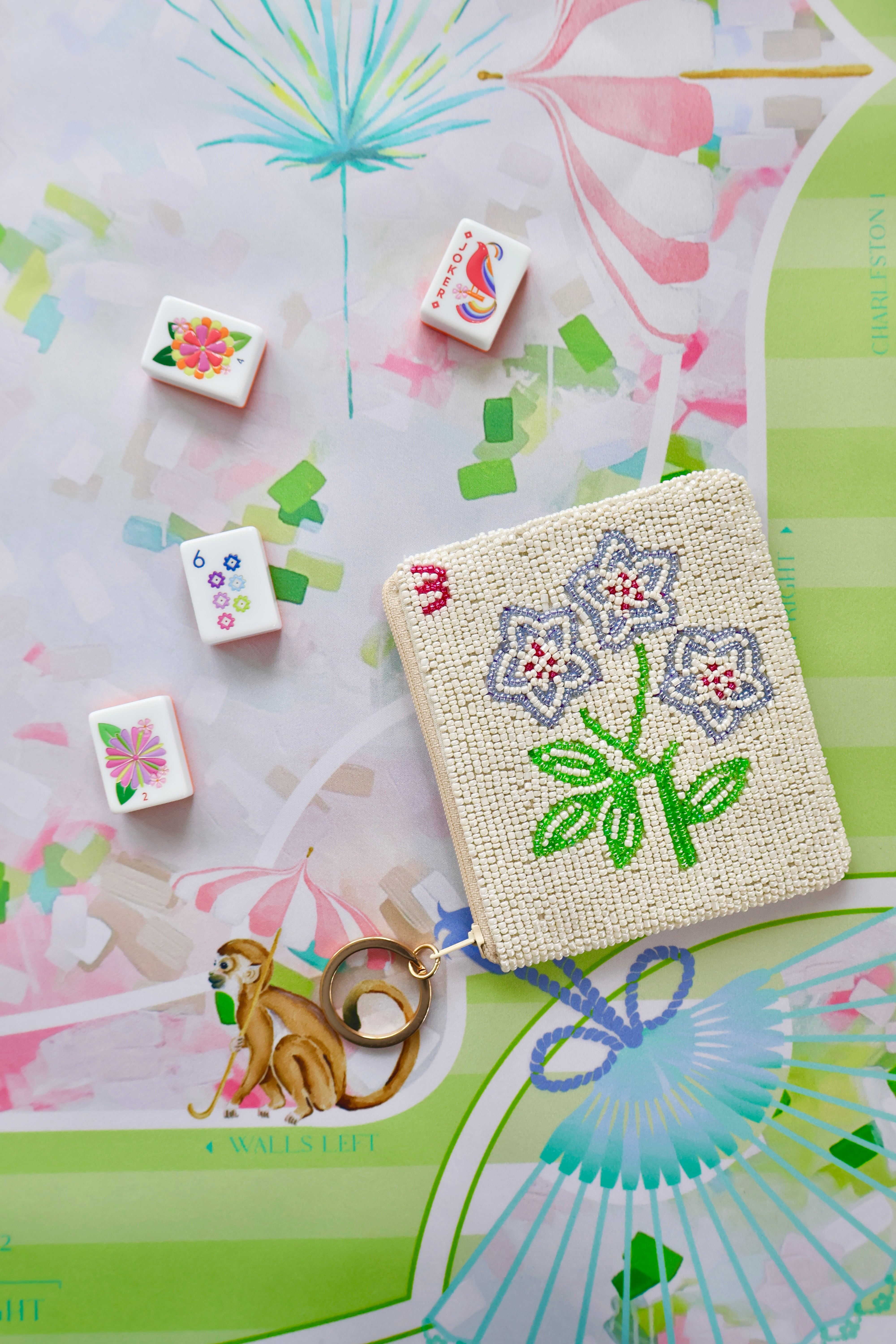 Double Sided Beaded Mahjong Coin Purse