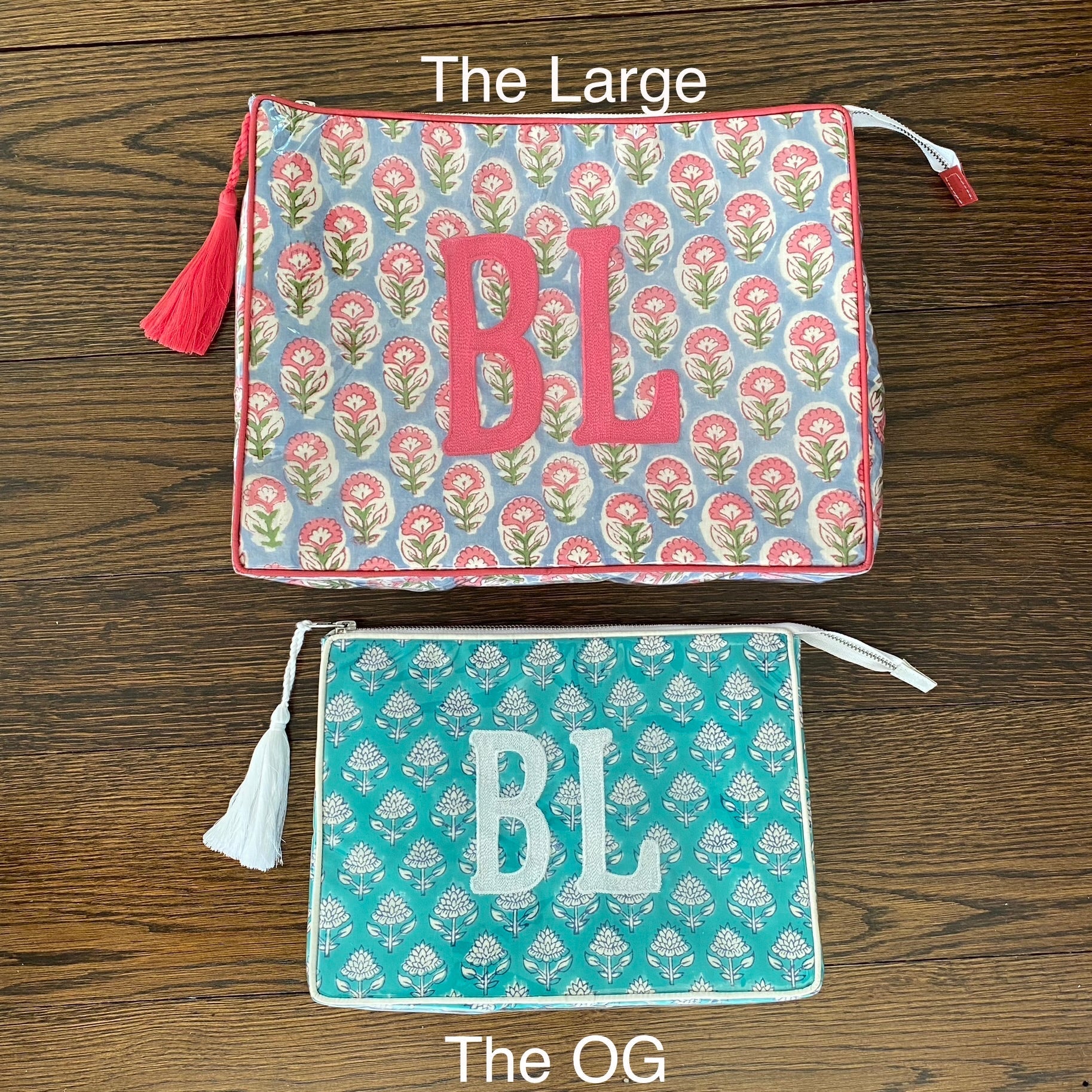 The Large - Custom Block Print Bag - Pink/Light Blue