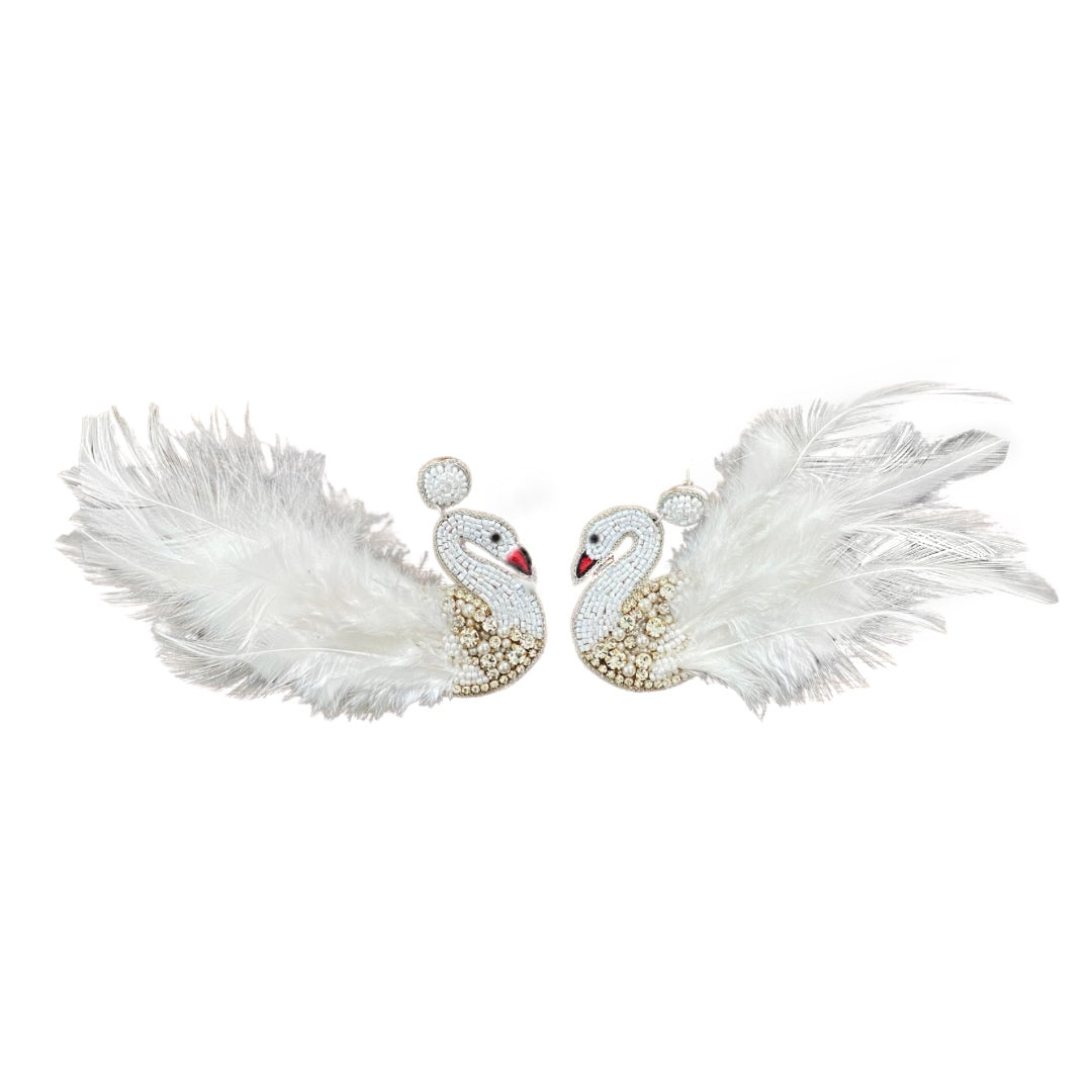 White Swan Feather Earrings