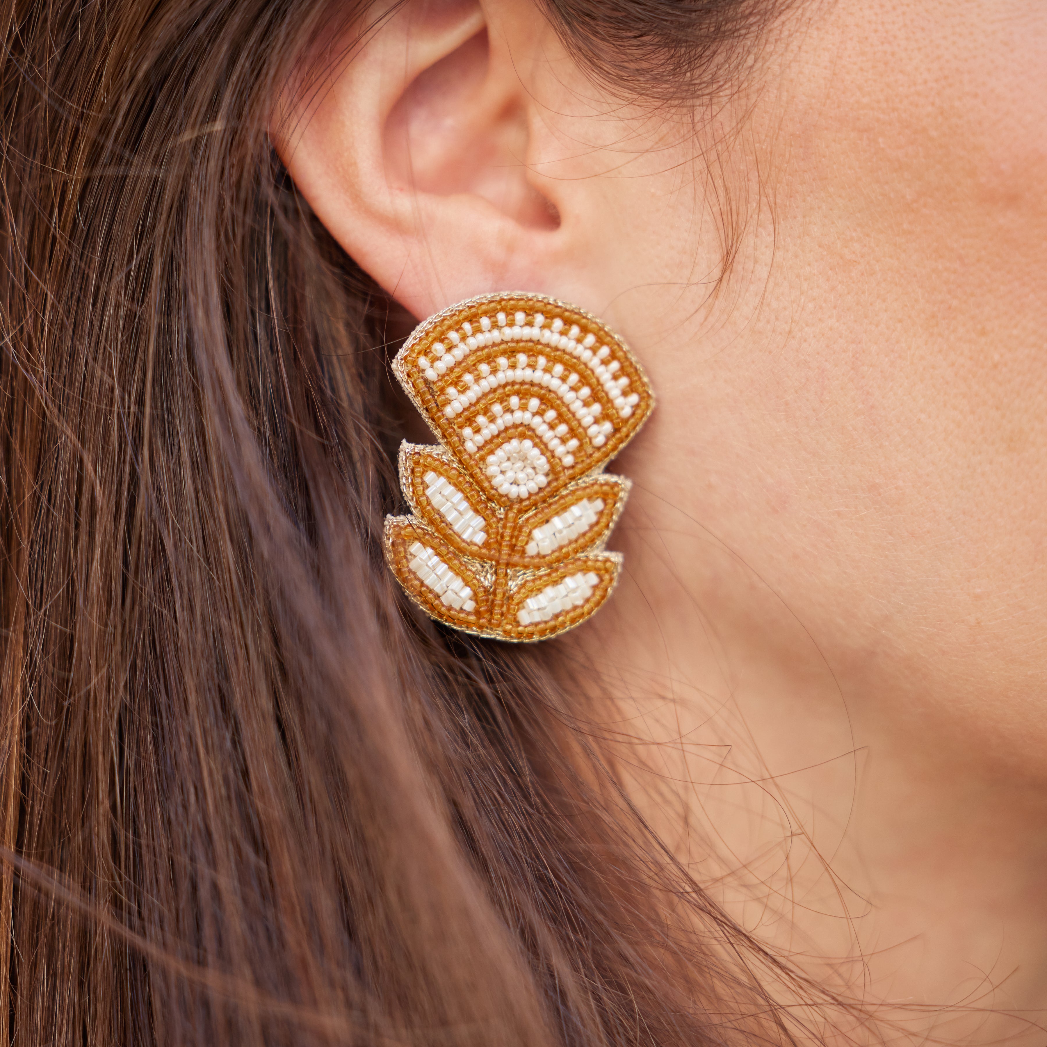 Block Print Flower Earrings in Caramel