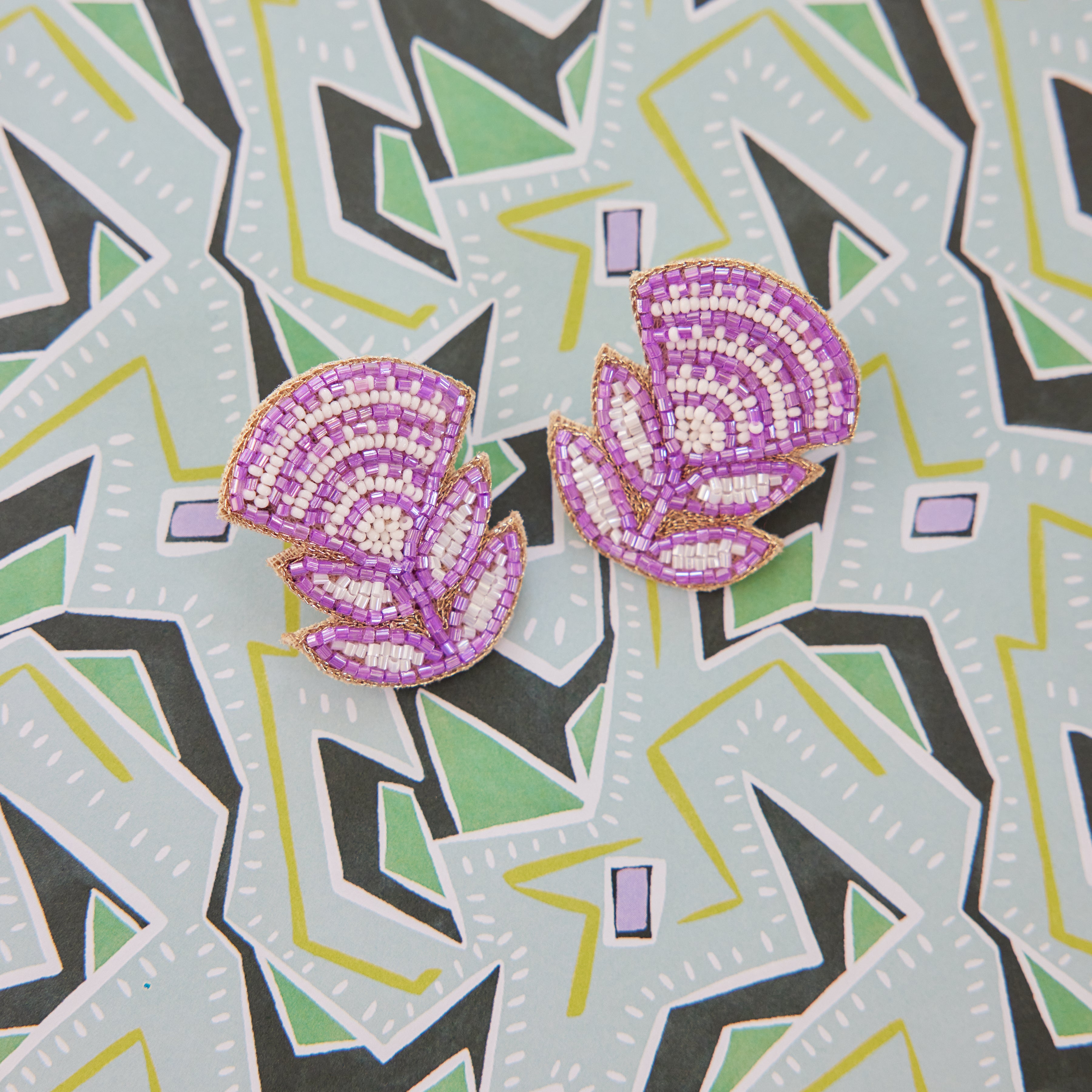 Block Print Flower Earrings in Lavender
