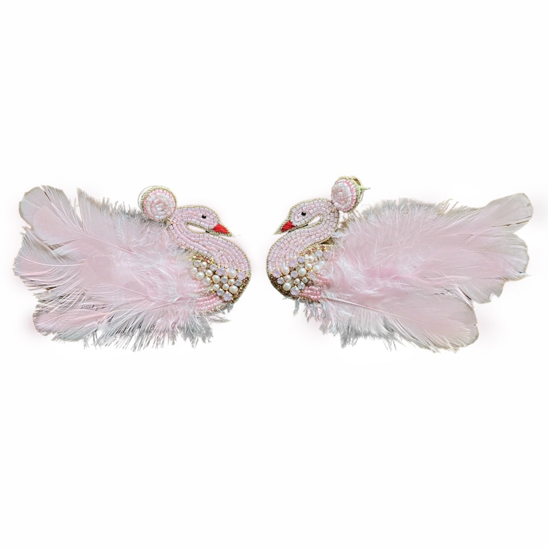 Pink Swan Feather Earrings