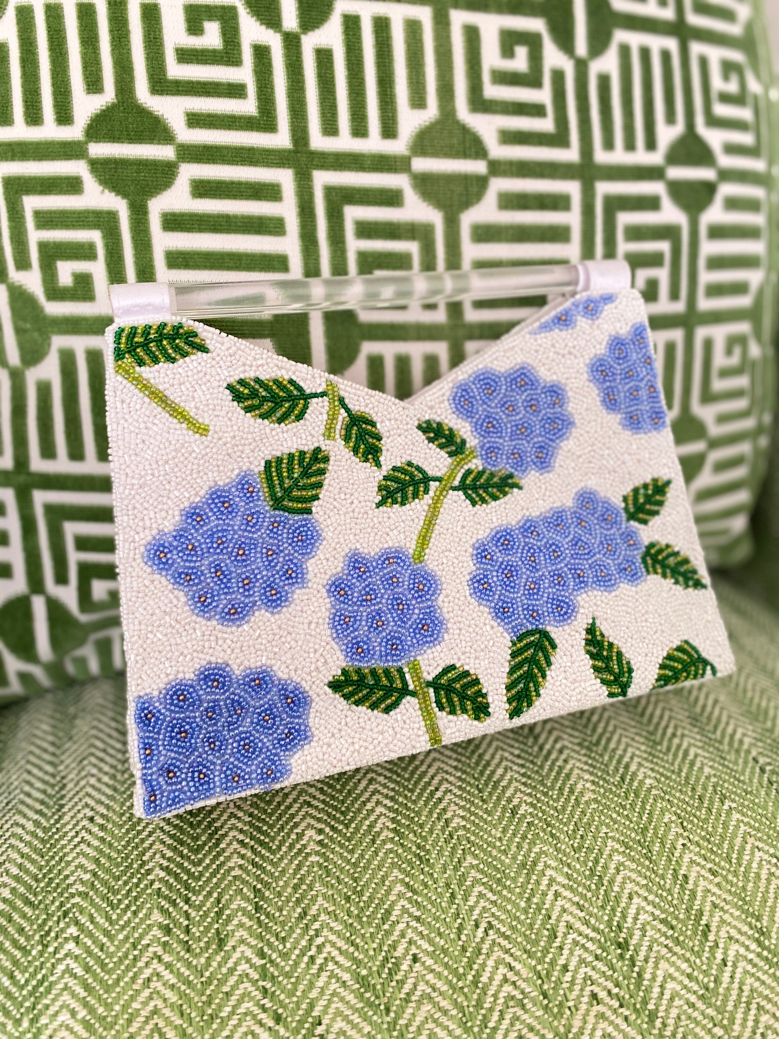 Acrylic Handle Clutch in Hydrangea Blossoms