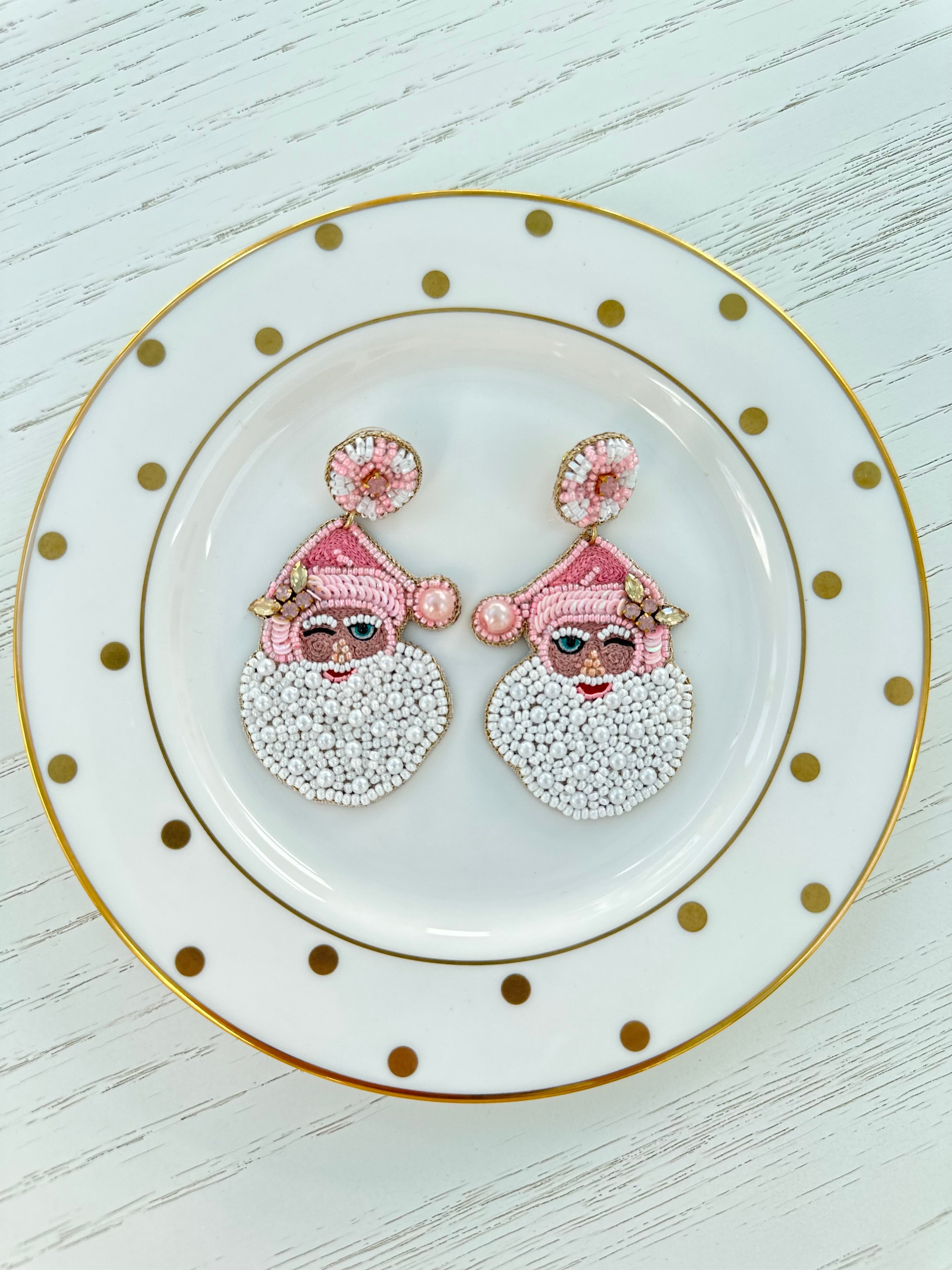 Nostalgic Vintage Pink Santa Earrings